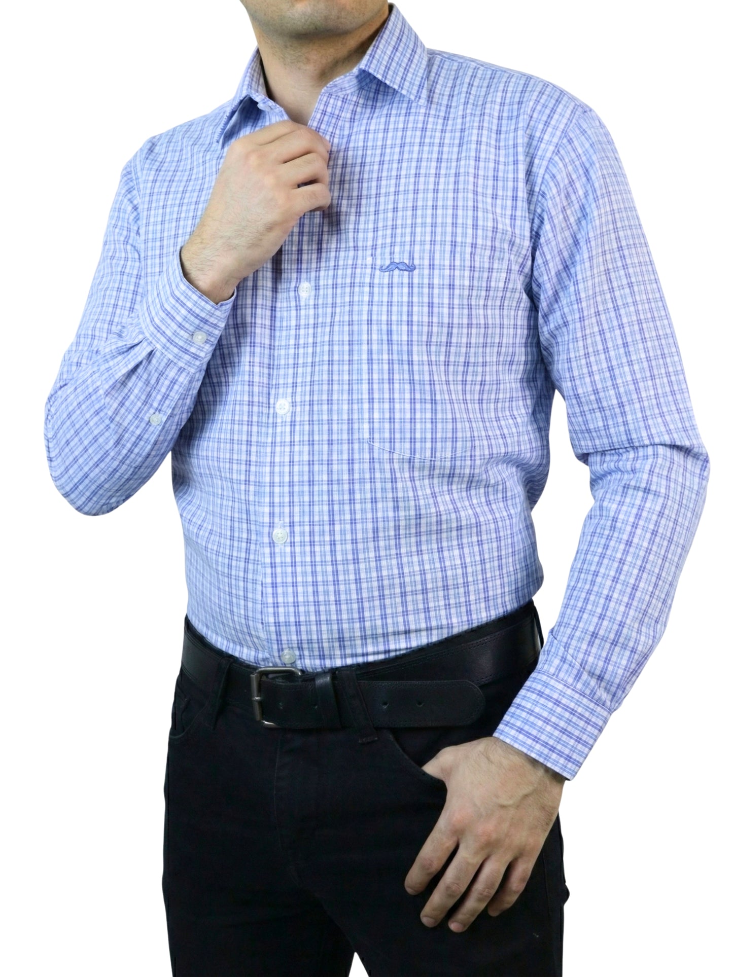 Camisa corte regular - Azul cuadrilla
