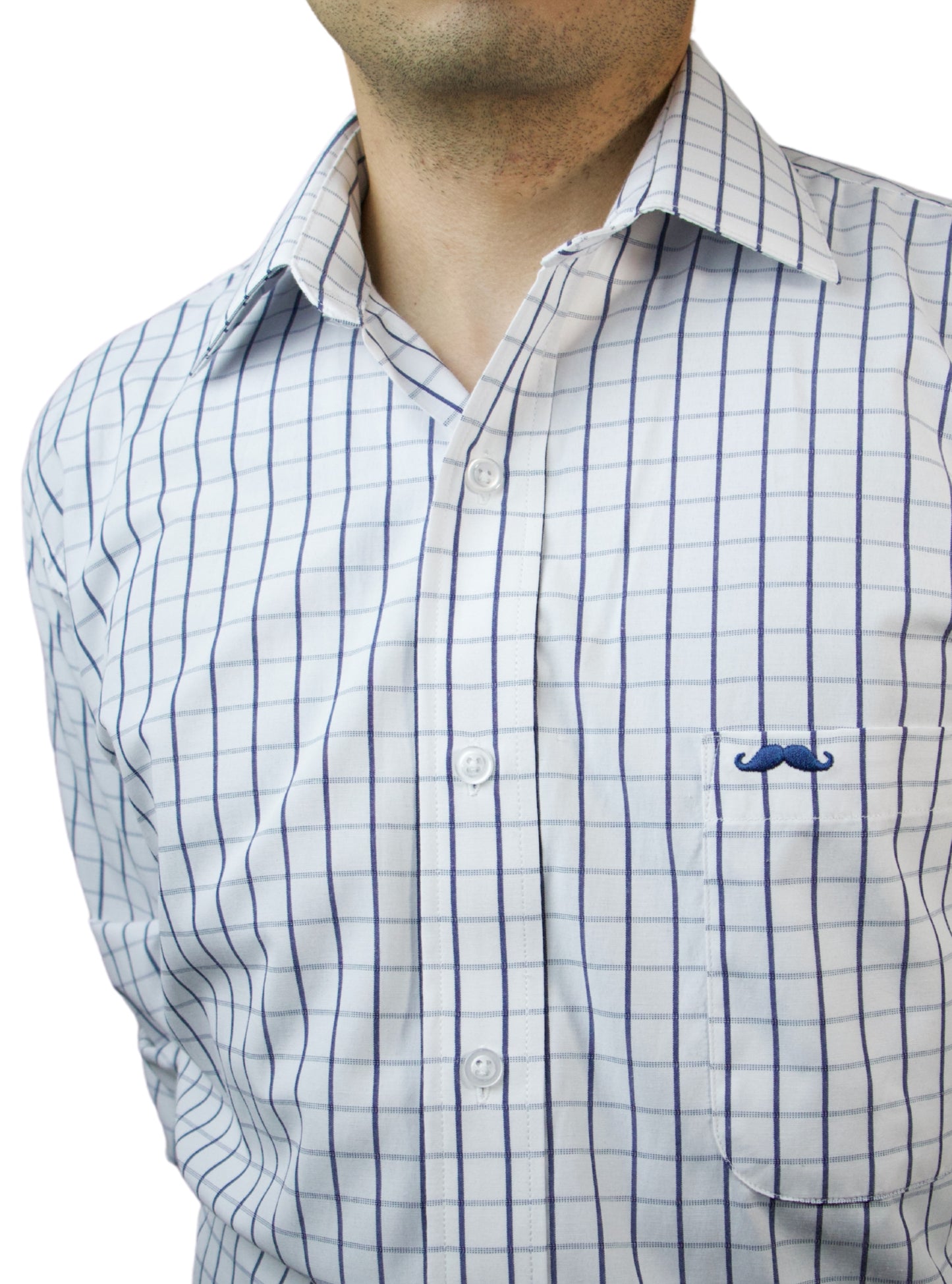 Camisa corte regular - Cuadro blanco líneas azules