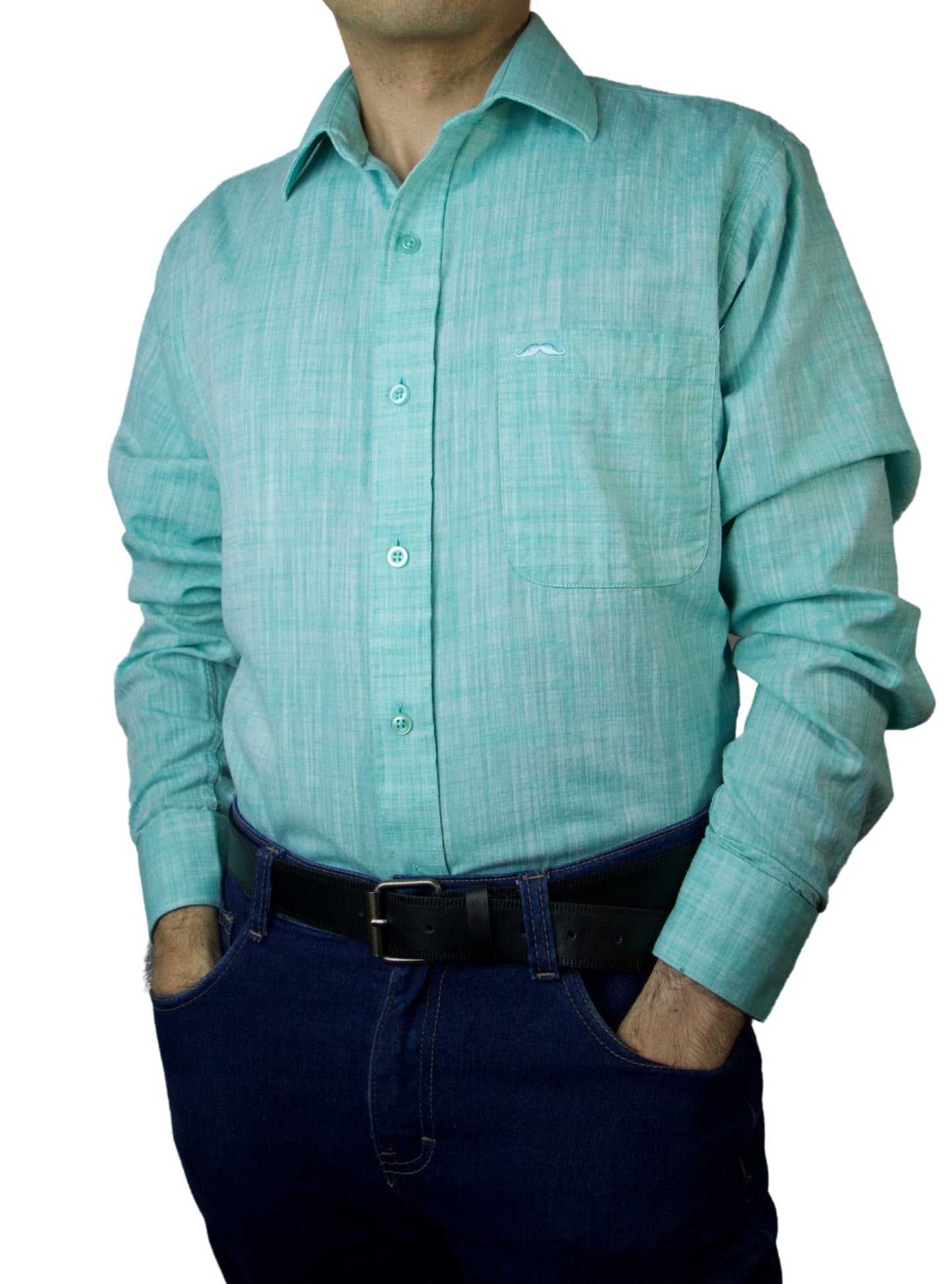 Camisa corte regular - Lino aqua