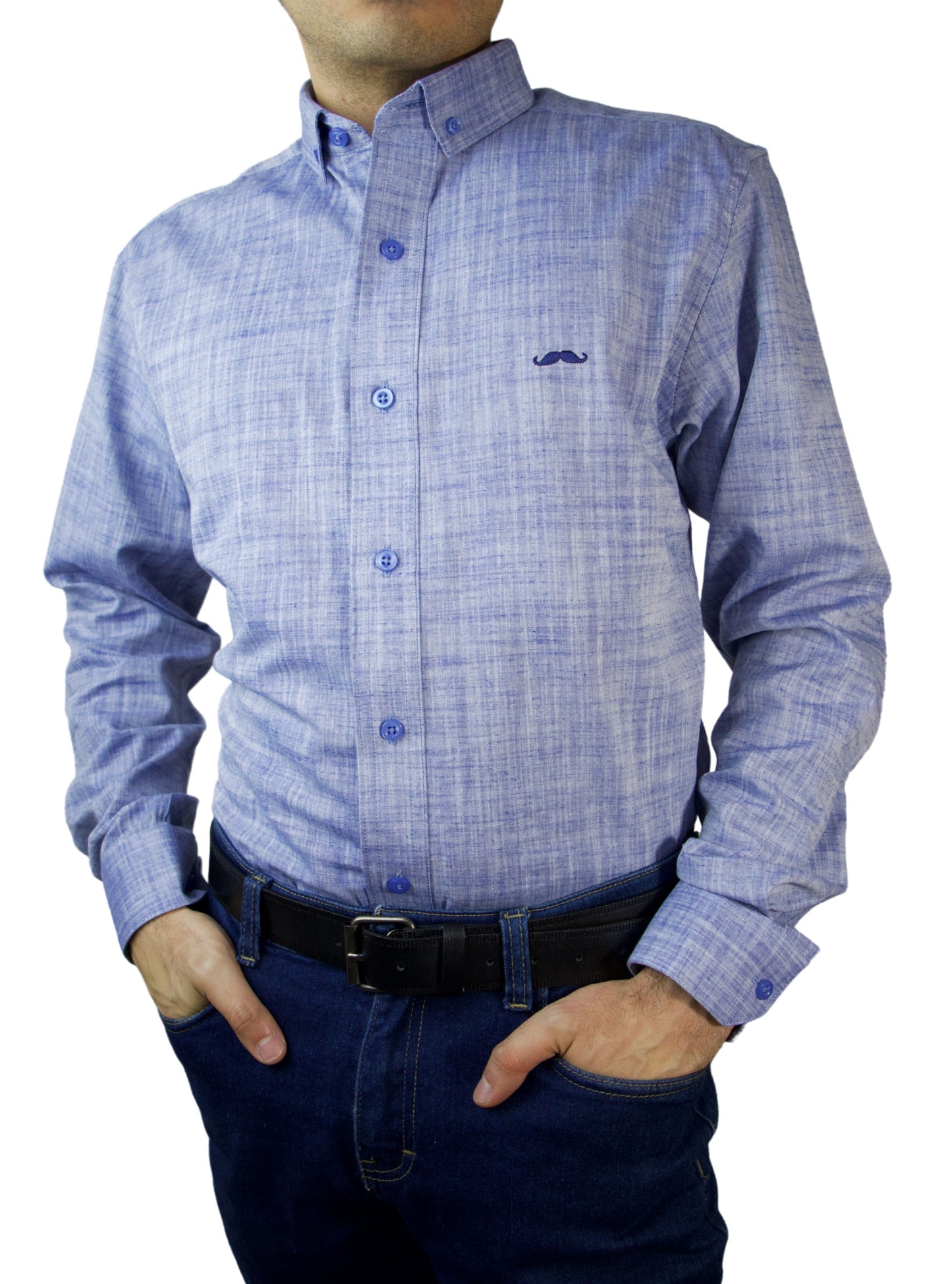 Camisa slim fit - Lino azul