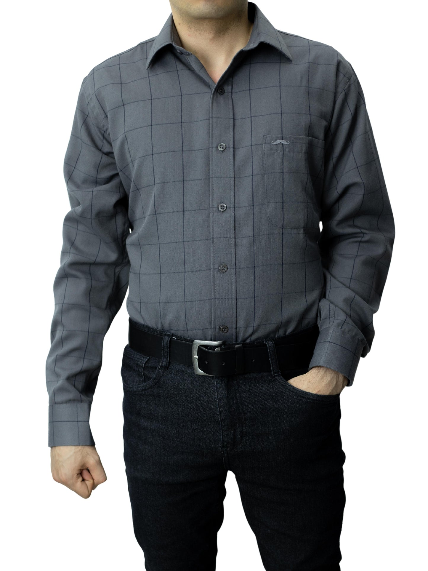 Camisa corte regular - Cuadro gris