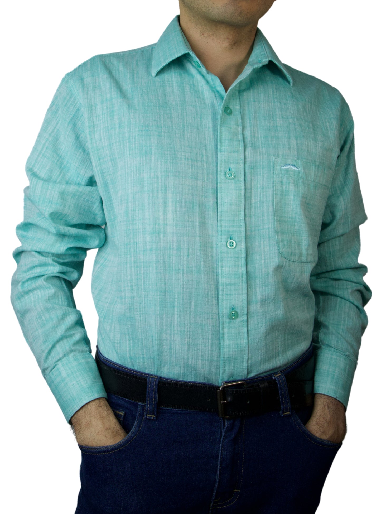 Camisa corte regular - Lino aqua