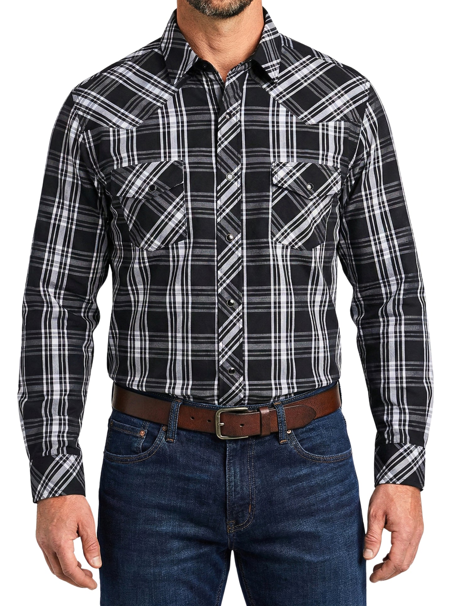 Camisa Vaquera Slim Fit - Cuadro negro