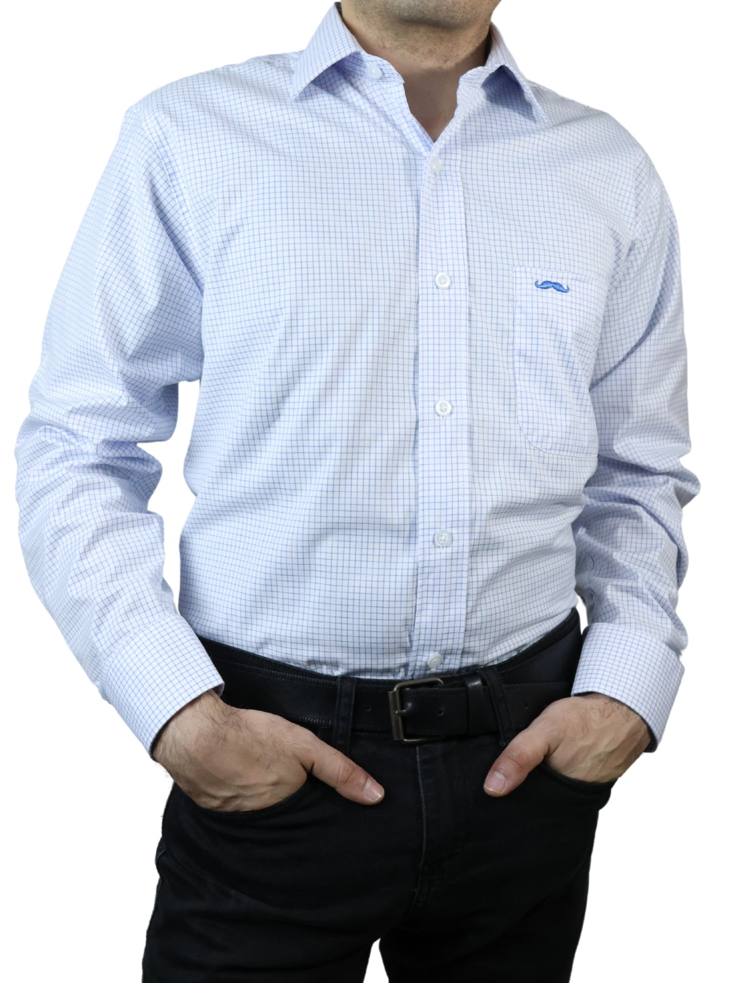 Camisa corte regular - Mini cuadro azul