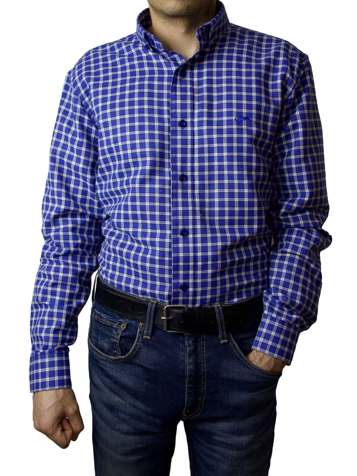 Camisa slim fit - Cuadro azul medio