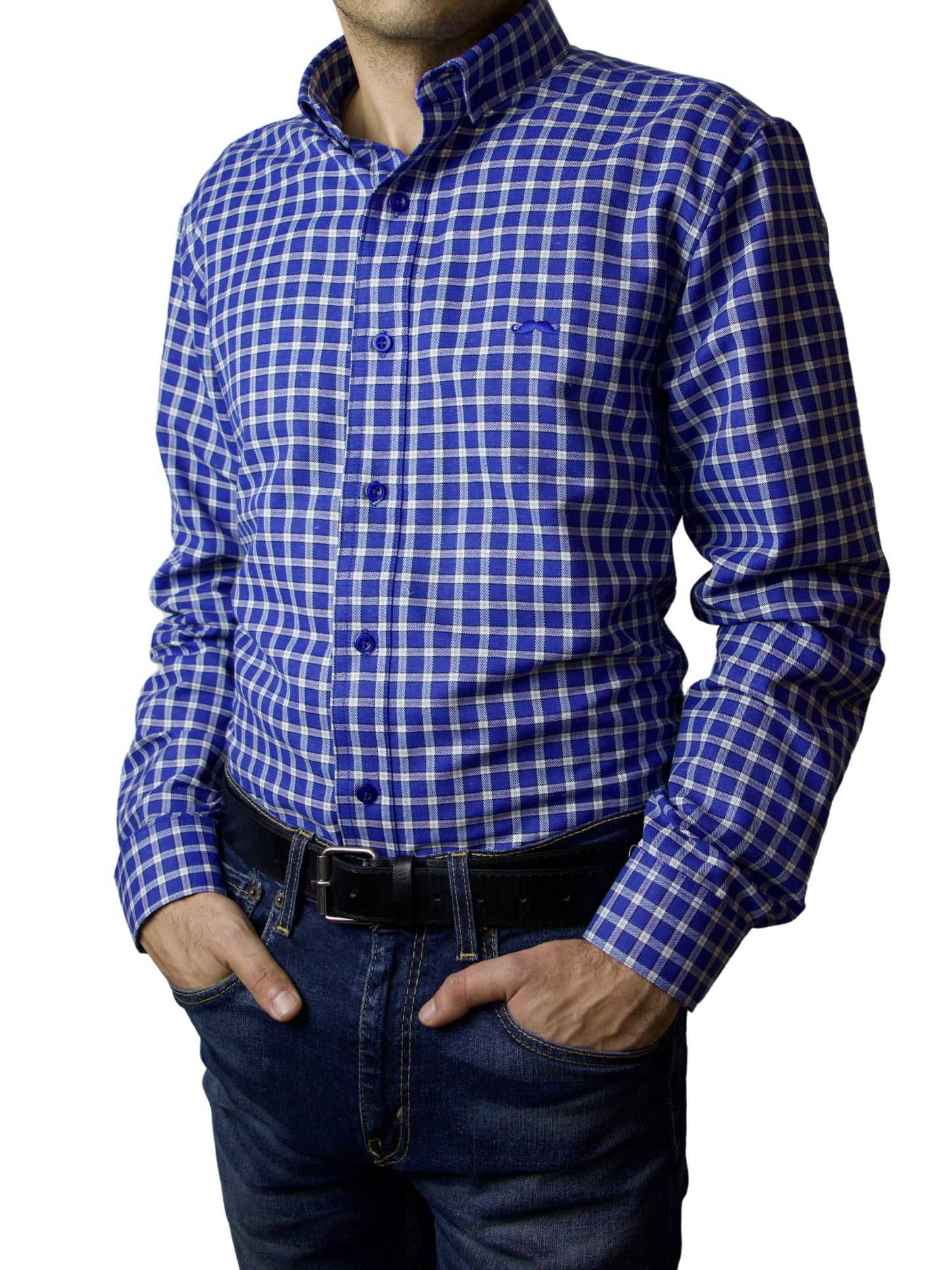 Camisa slim fit - Cuadro azul medio