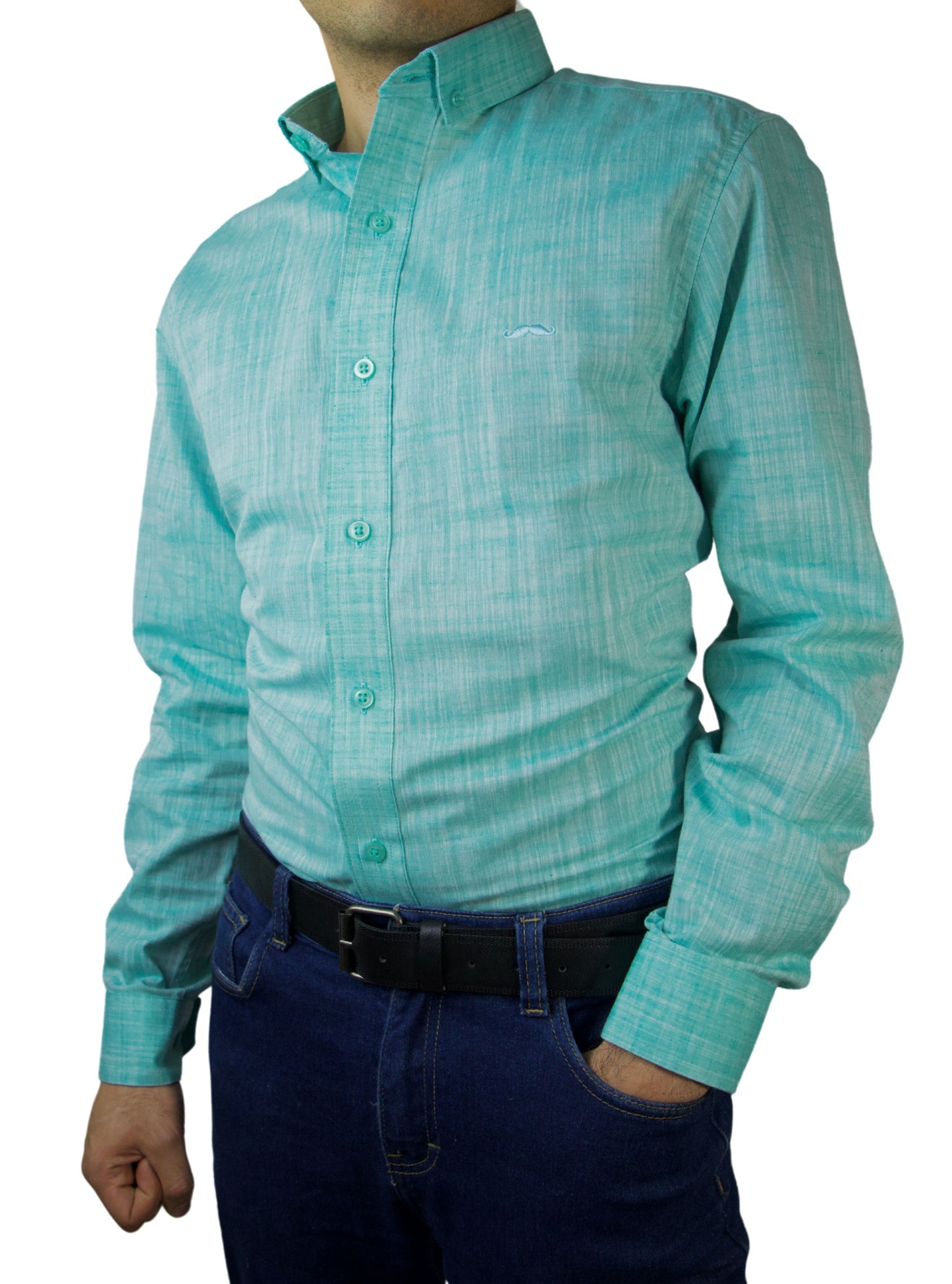 Camisa slim fit - Lino aqua