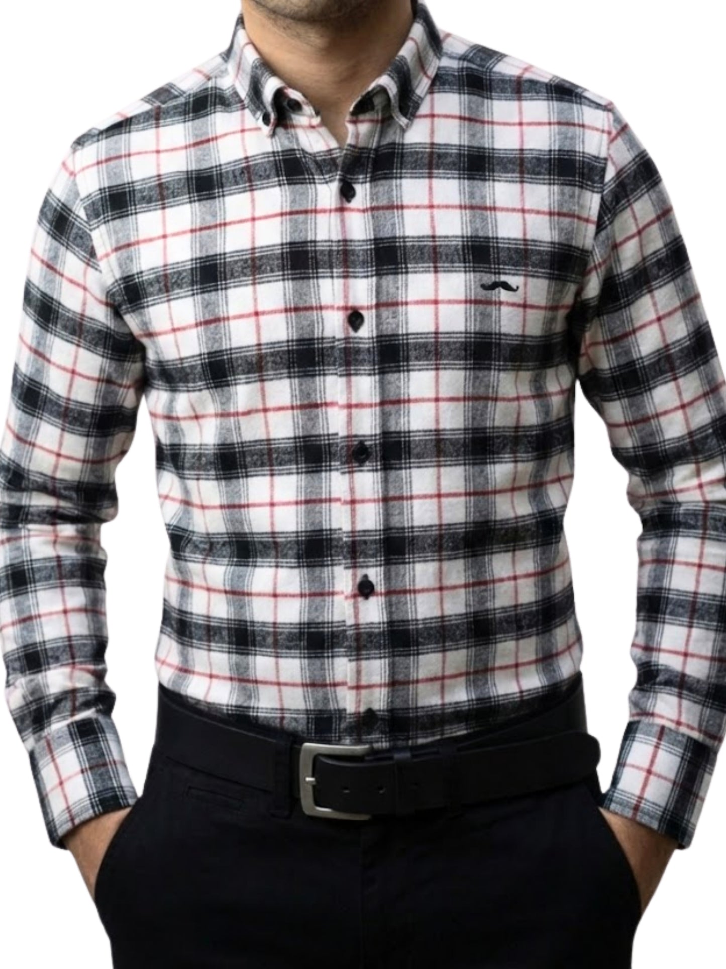 Camisa de franela slim fit - Cuadro blanco