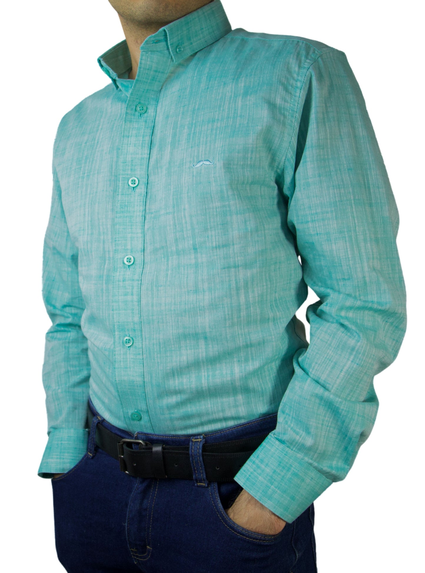 Camisa slim fit - Lino aqua