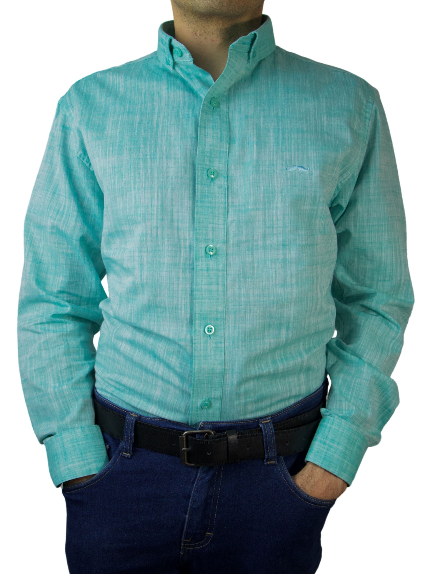 Camisa slim fit - Lino aqua