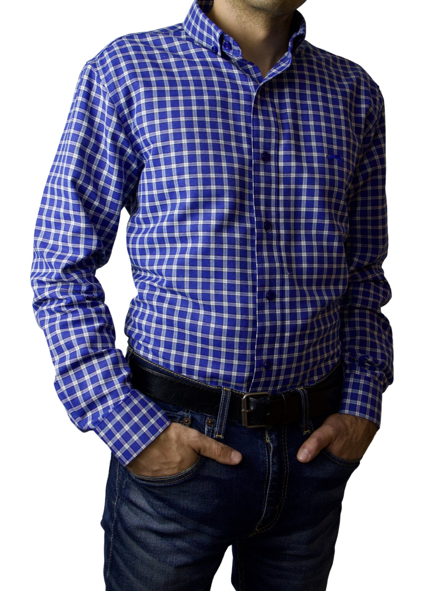Camisa slim fit - Cuadro azul medio