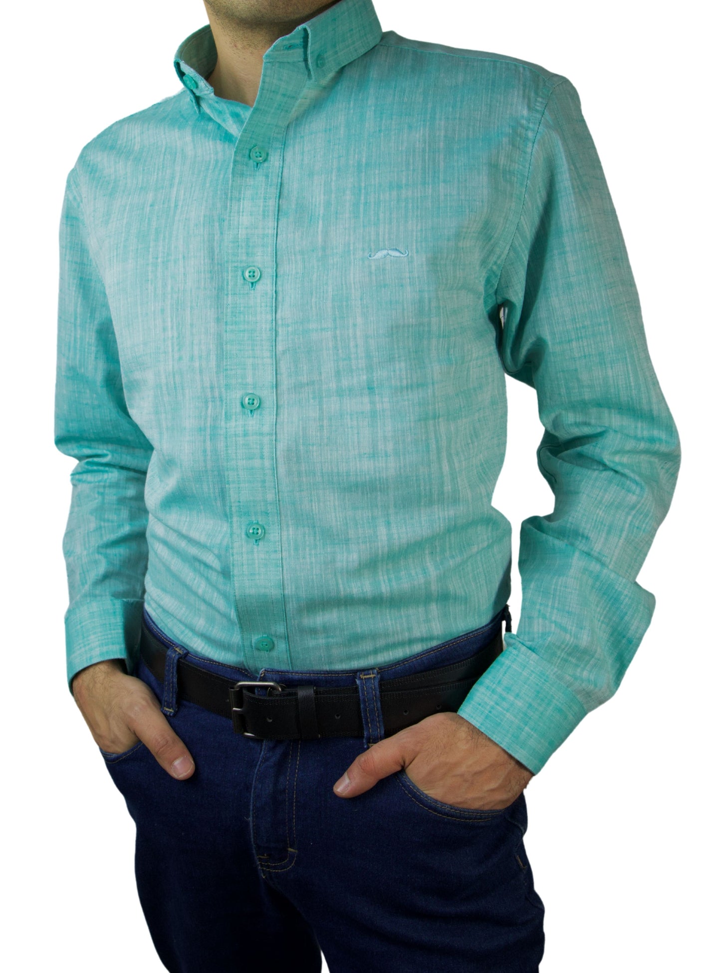Camisa slim fit - Lino aqua