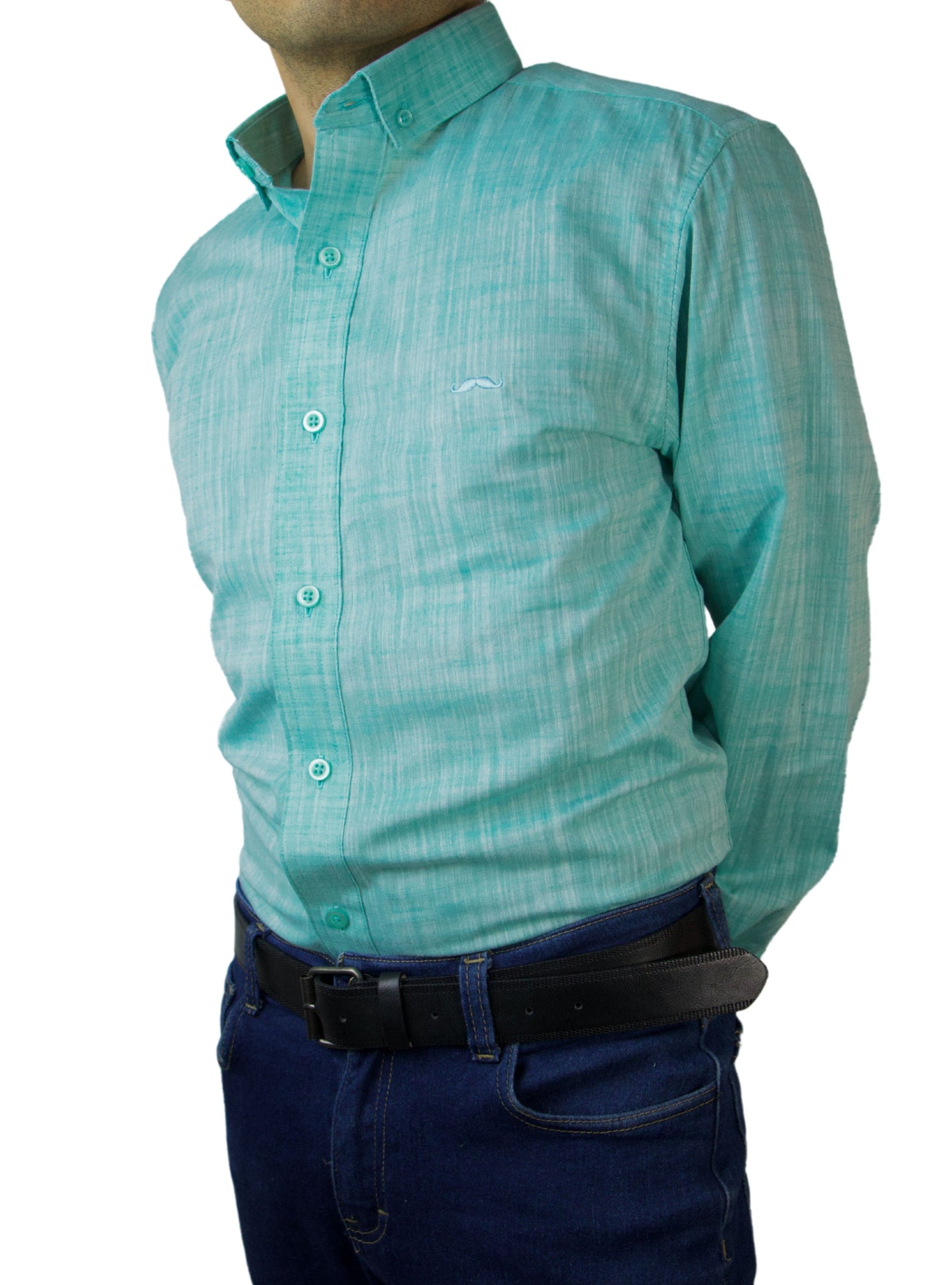 Camisa slim fit - Lino aqua
