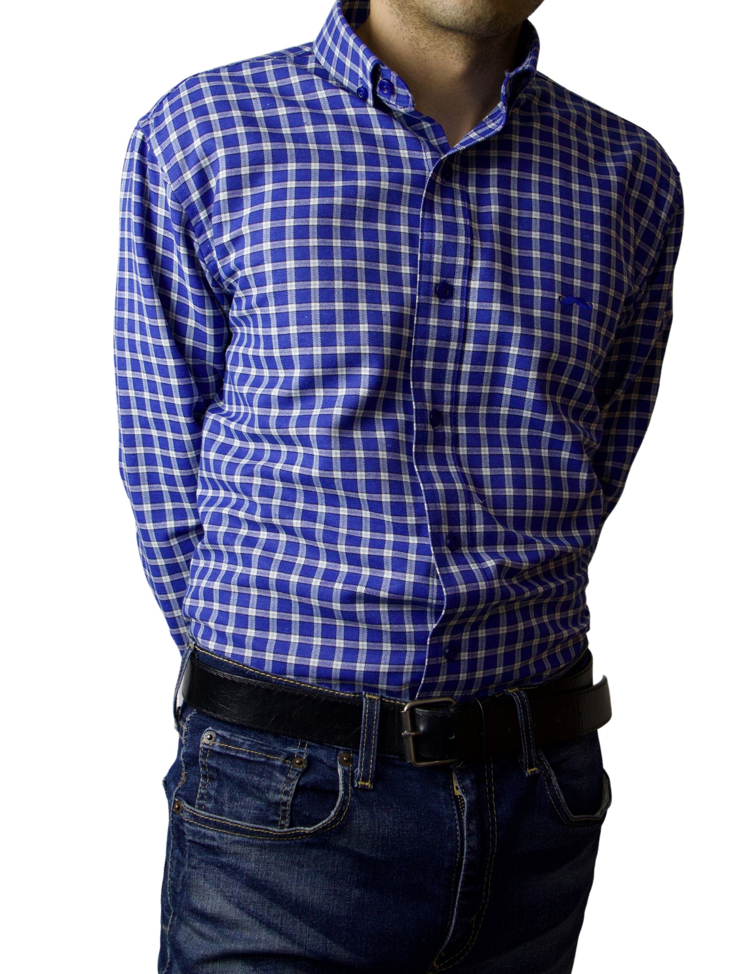 Camisa slim fit - Cuadro azul medio