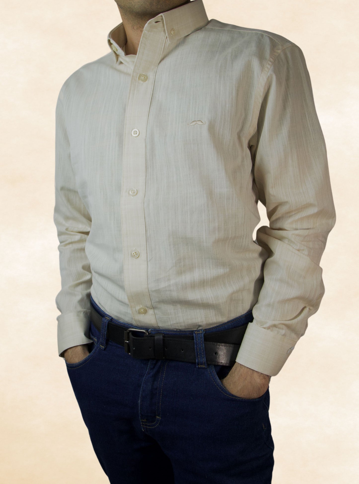 Camisa slim fit - Lino crema