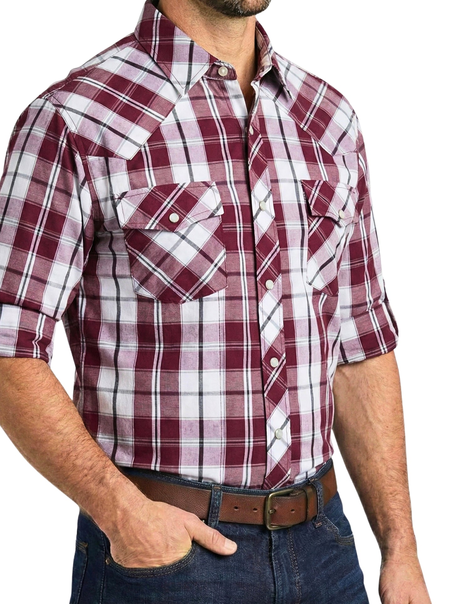 Camisa Vaquera Slim Fit - Cuadro rojo