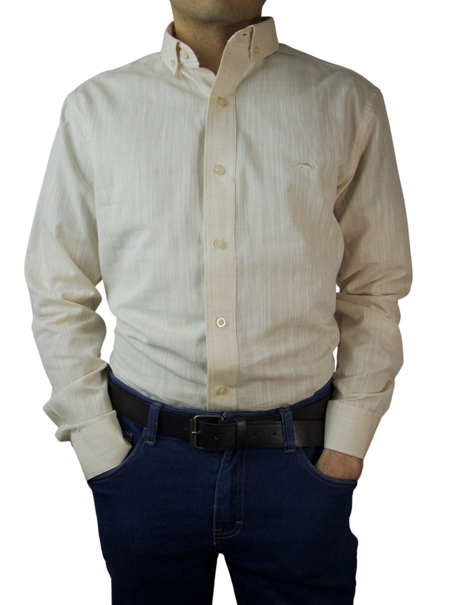 Camisa slim fit - Lino crema