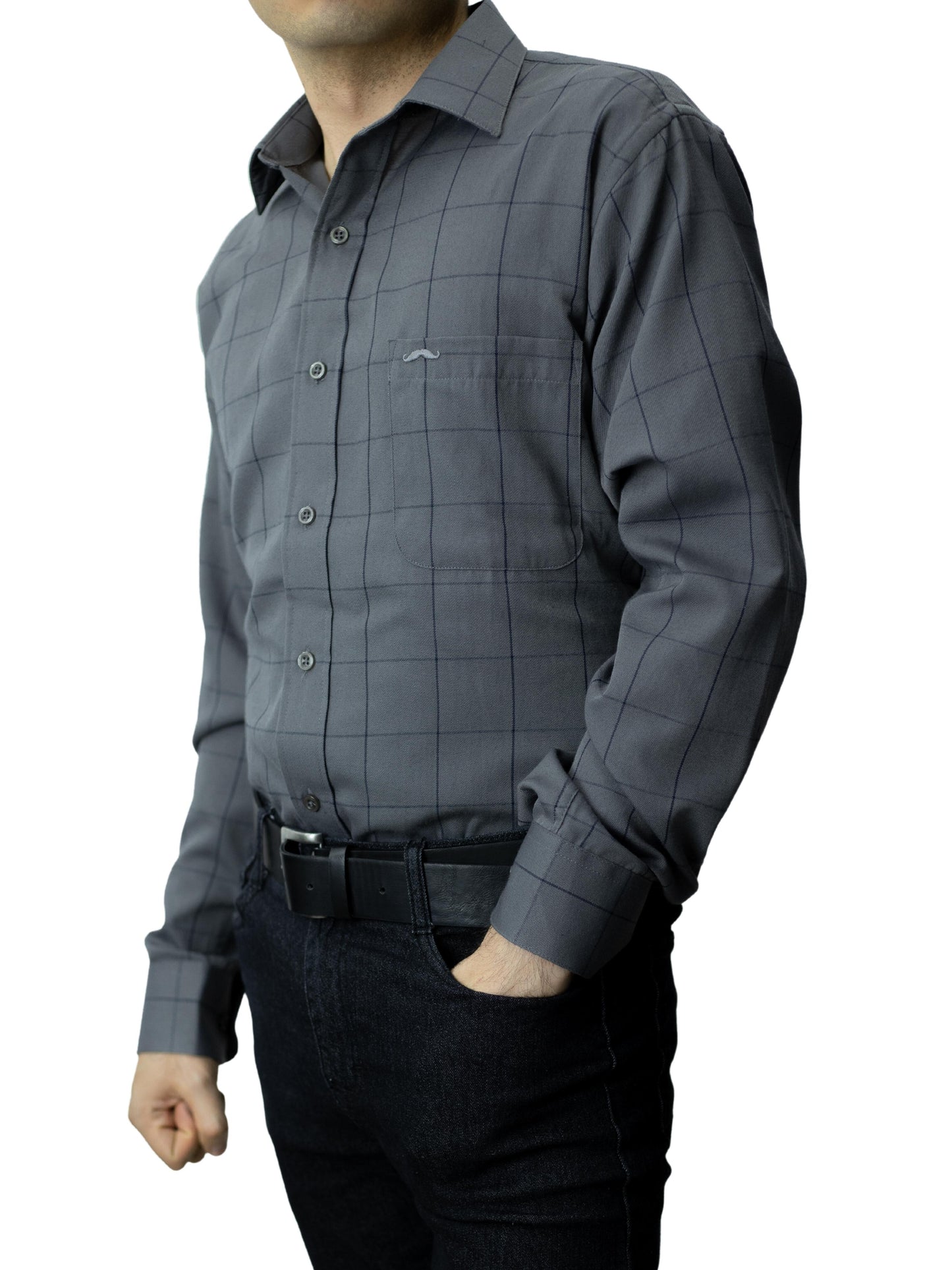 Camisa corte regular - Cuadro gris