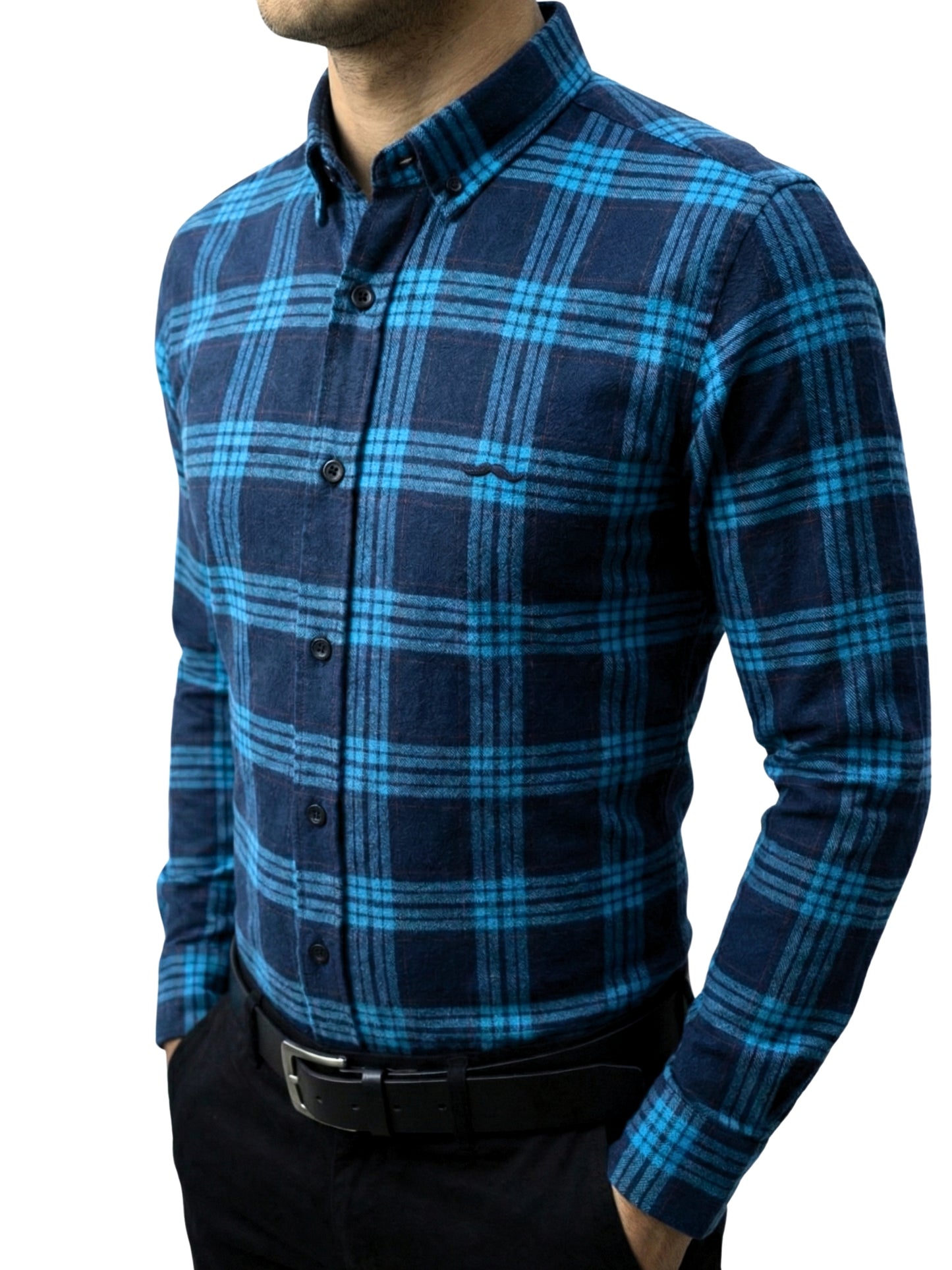 Camisa de franela slim fit - Cuadro azul