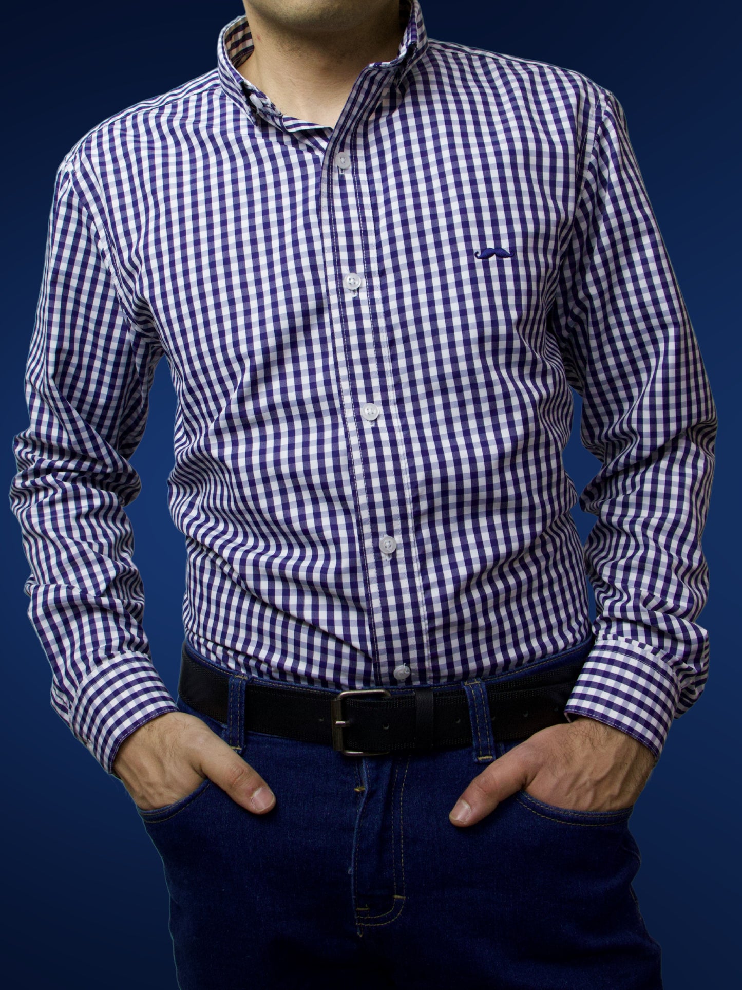 Camisa slim fit - Cuadro marino