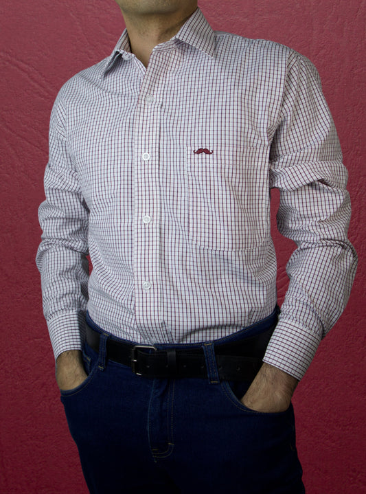 Camisa corte regular - Cuadro guinda