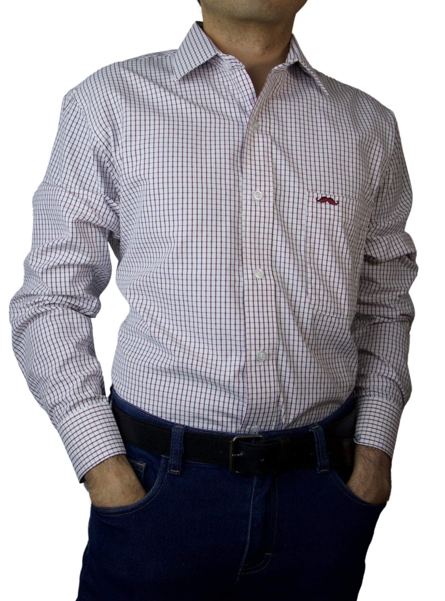 Camisa corte regular - Cuadro guinda