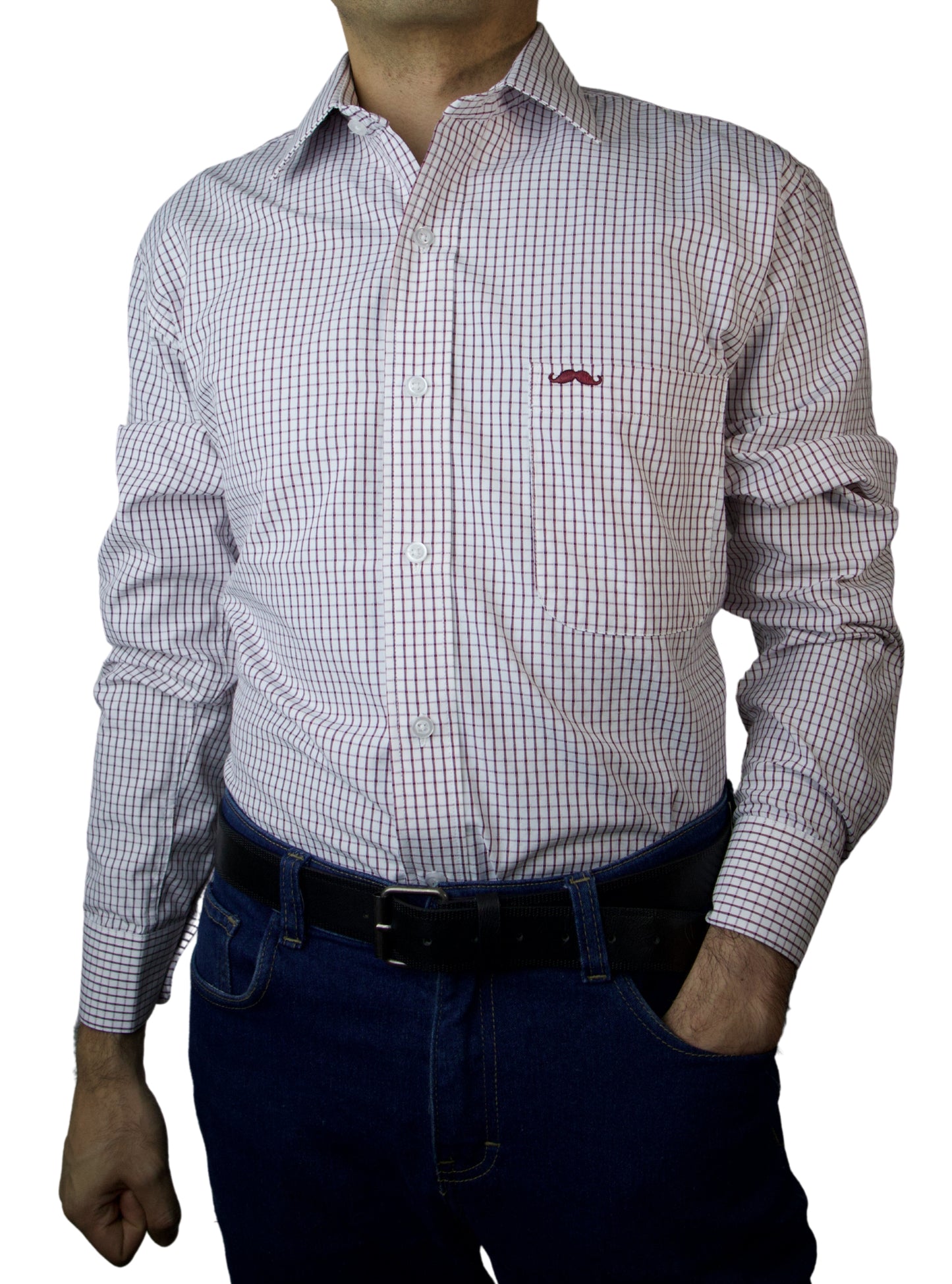 Camisa corte regular - Cuadro guinda