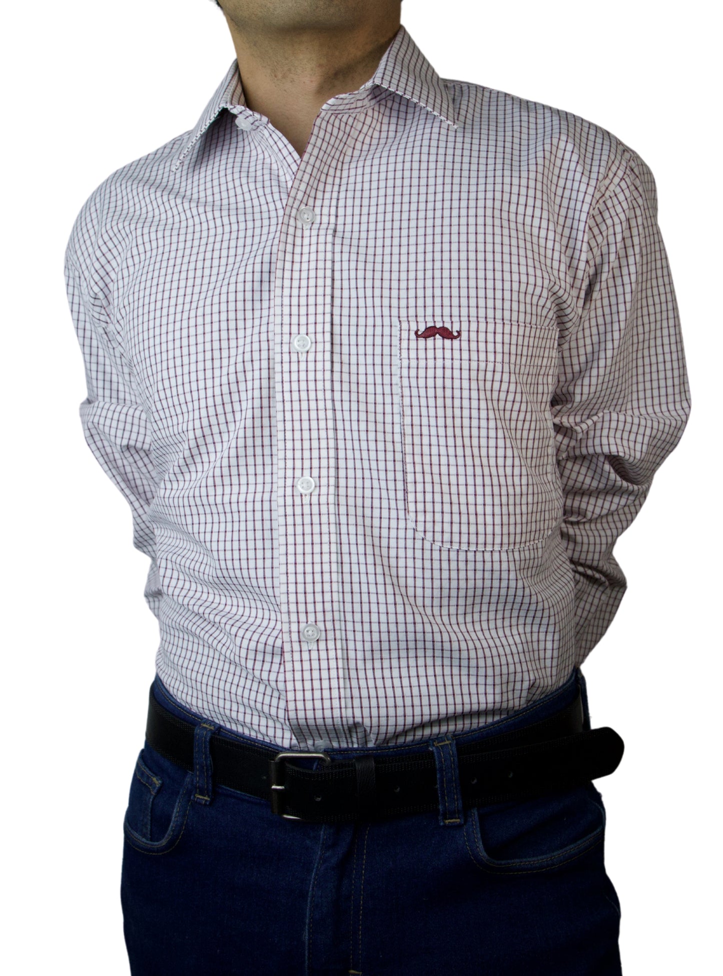 Camisa corte regular - Cuadro guinda