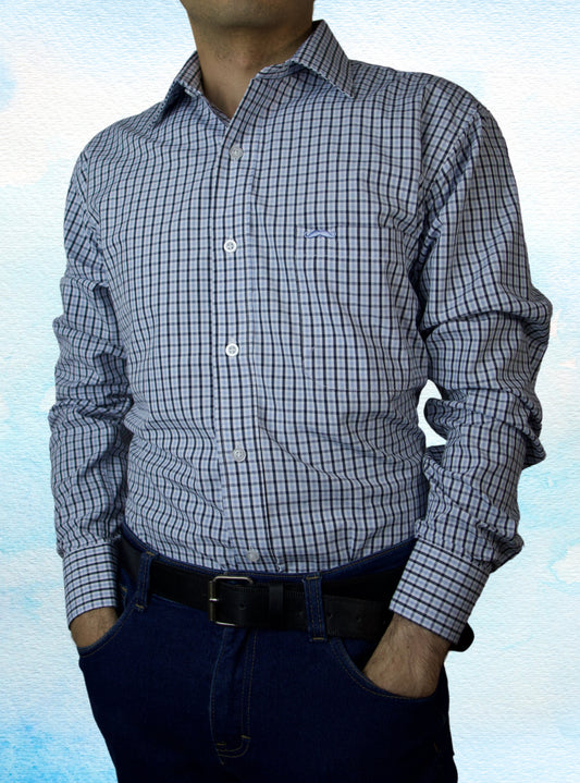 Camisa corte regular - Cuadro azul claro