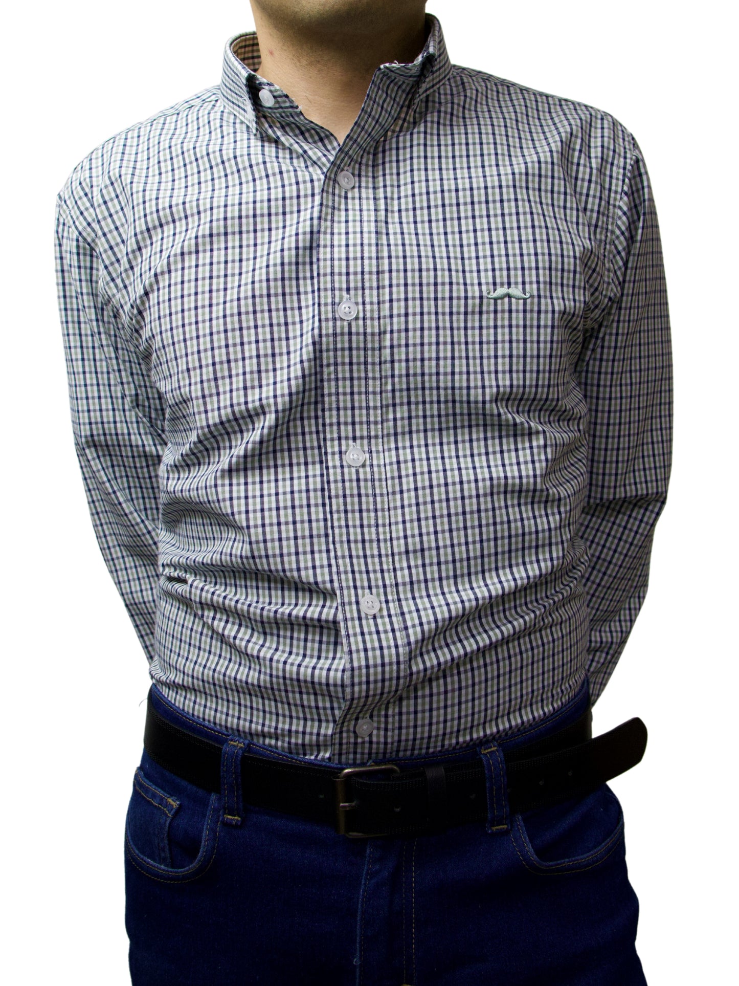 Camisa slim fit - Cuadro verde y azul