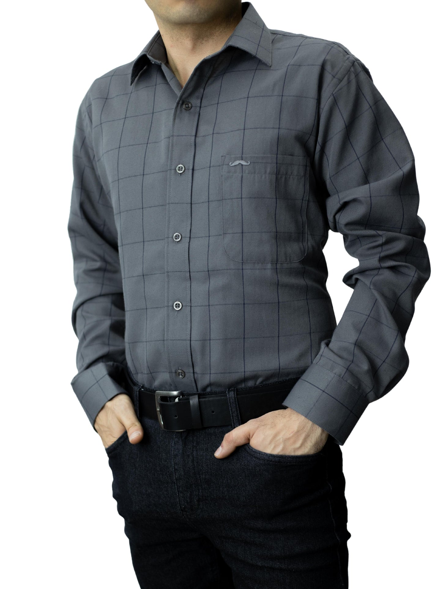 Camisa corte regular - Cuadro gris