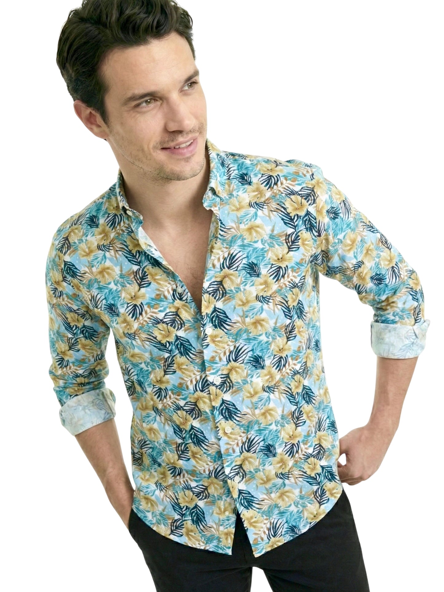 Camisa slim fit - Floreado azul
