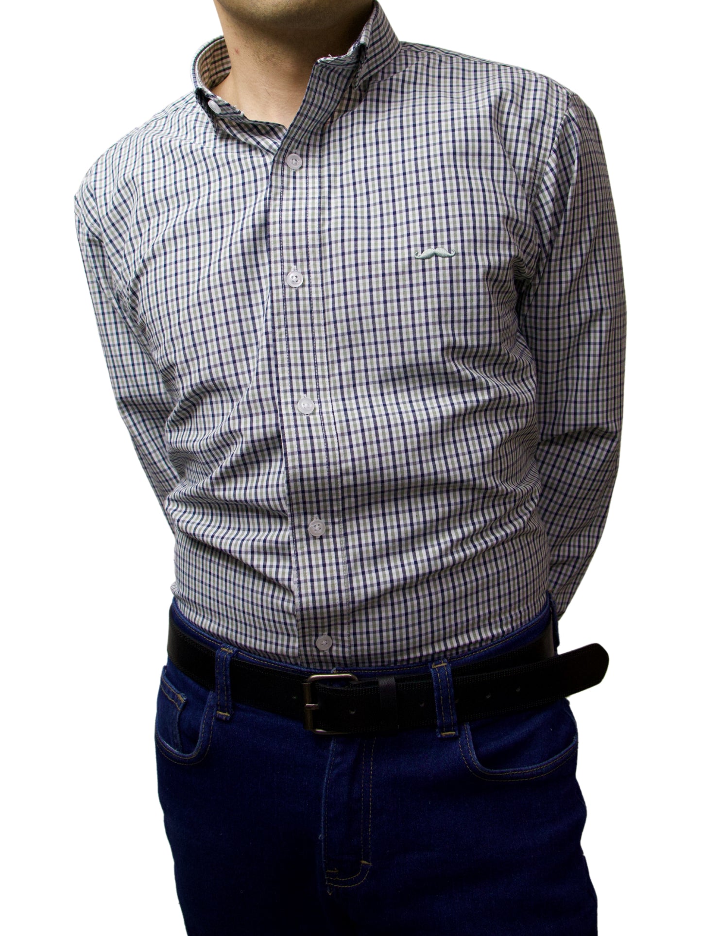 Camisa slim fit - Cuadro verde y azul
