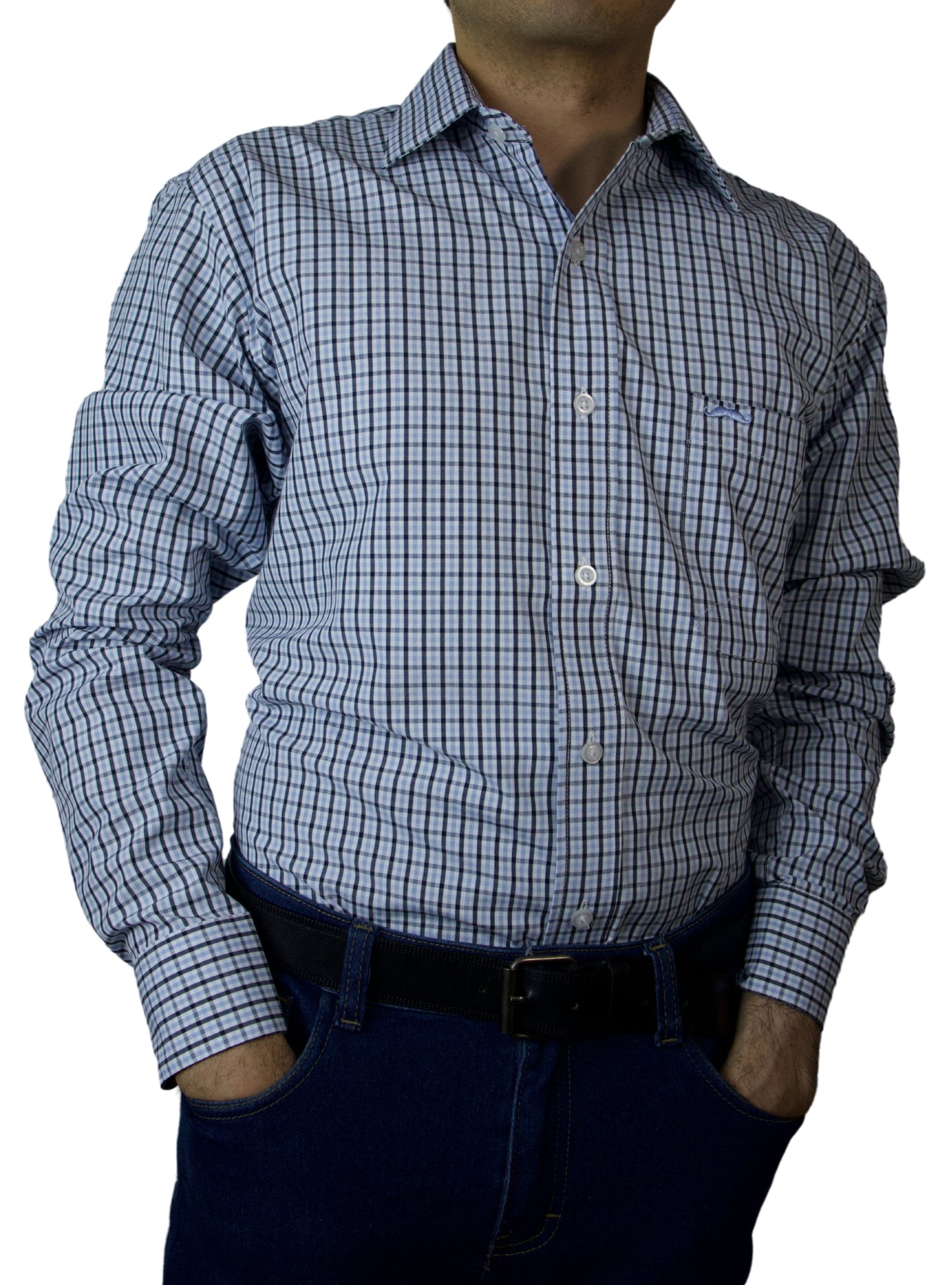 Camisa corte regular - Cuadro azul claro