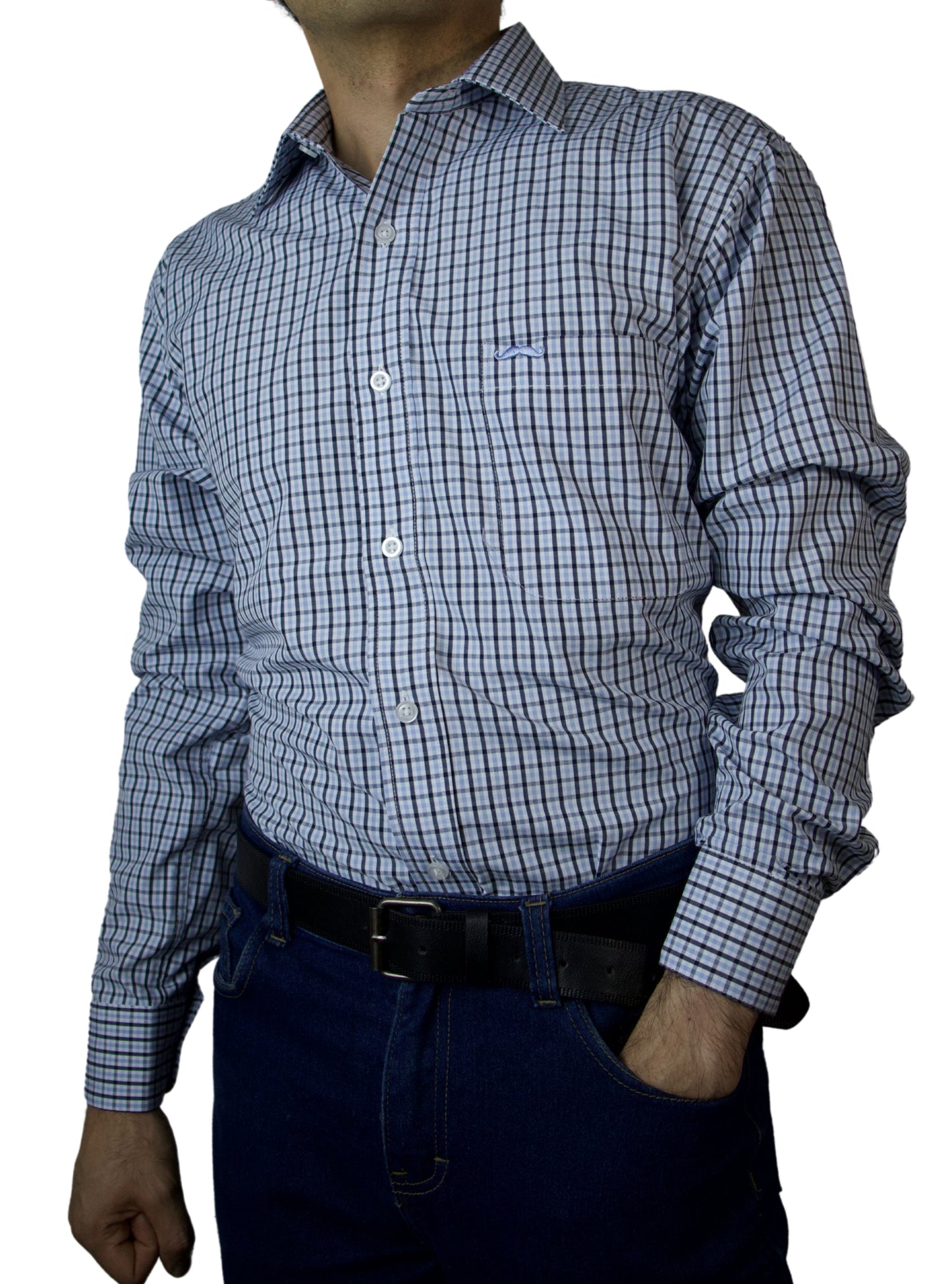 Camisa corte regular - Cuadro azul claro