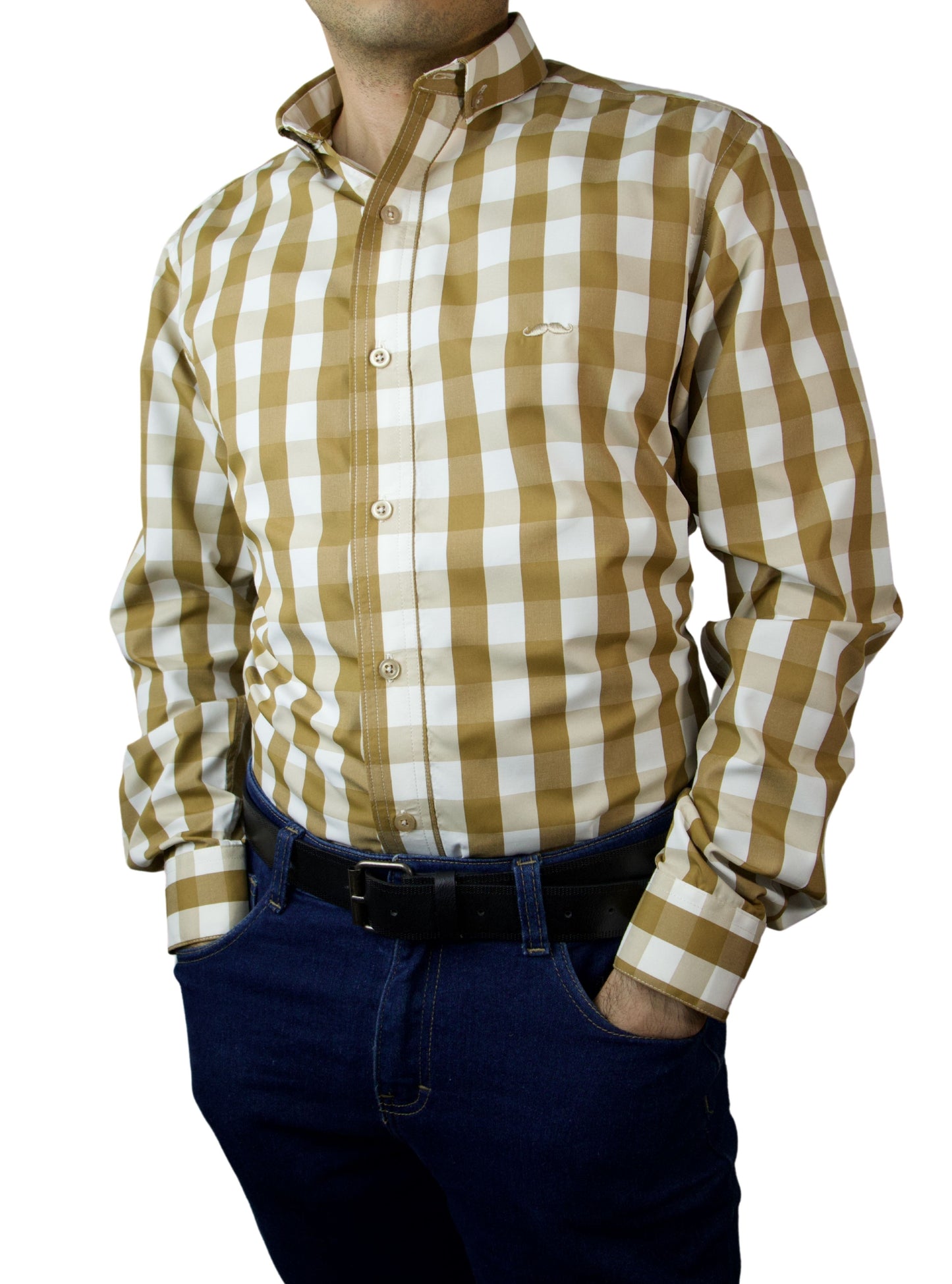 Camisa slim fit - Cuadro café
