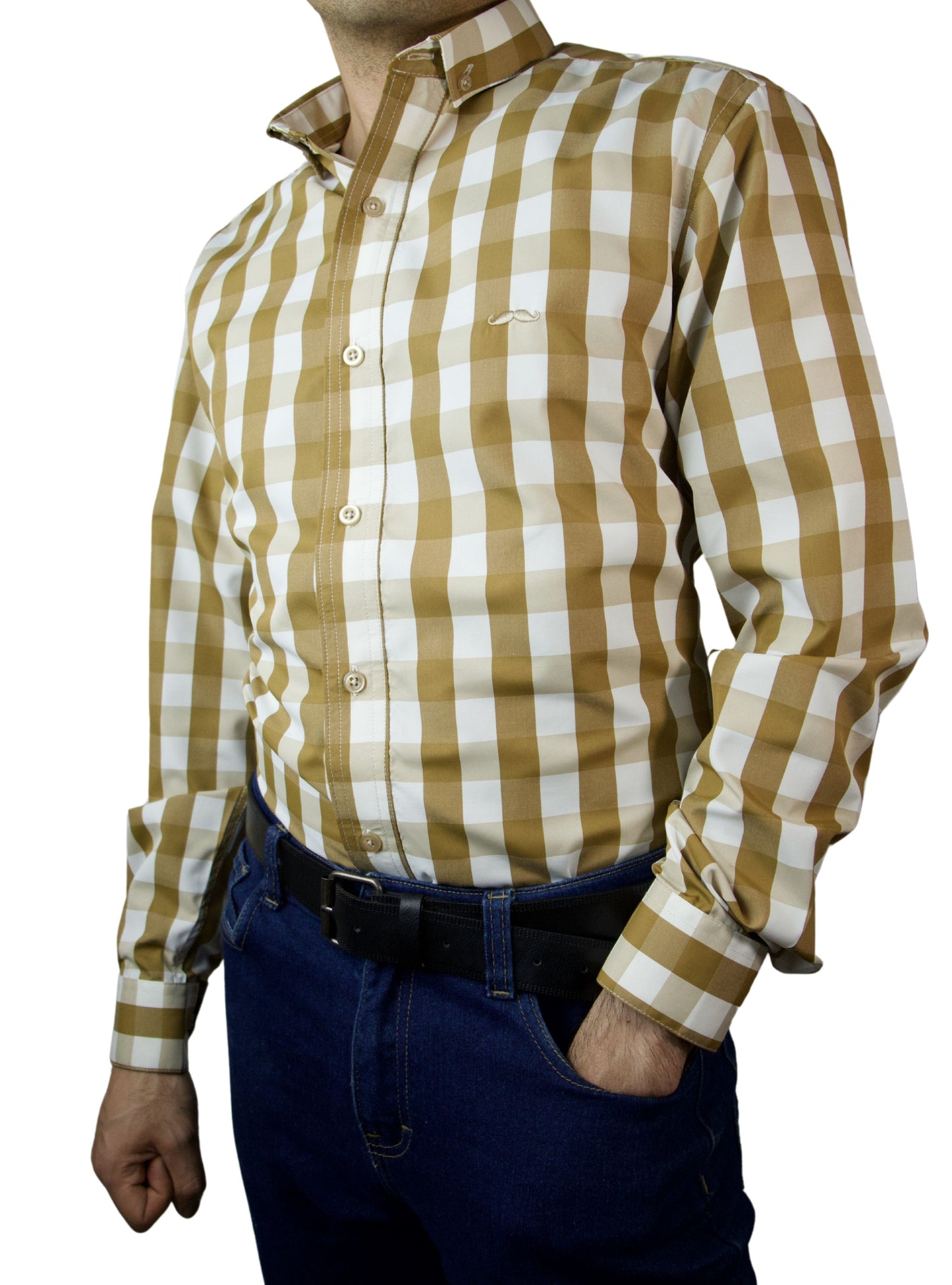 Camisa slim fit - Cuadro café