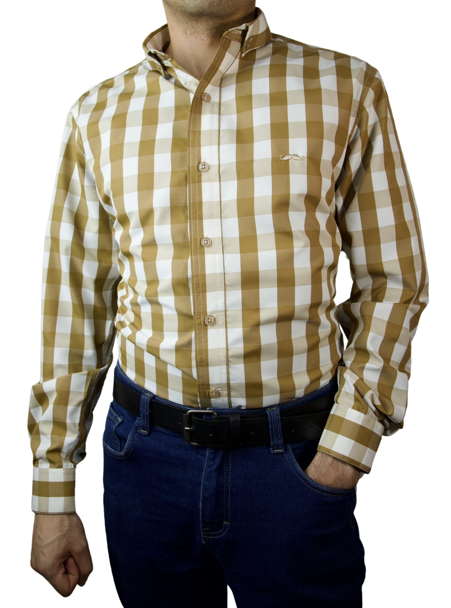 Camisa slim fit - Cuadro café