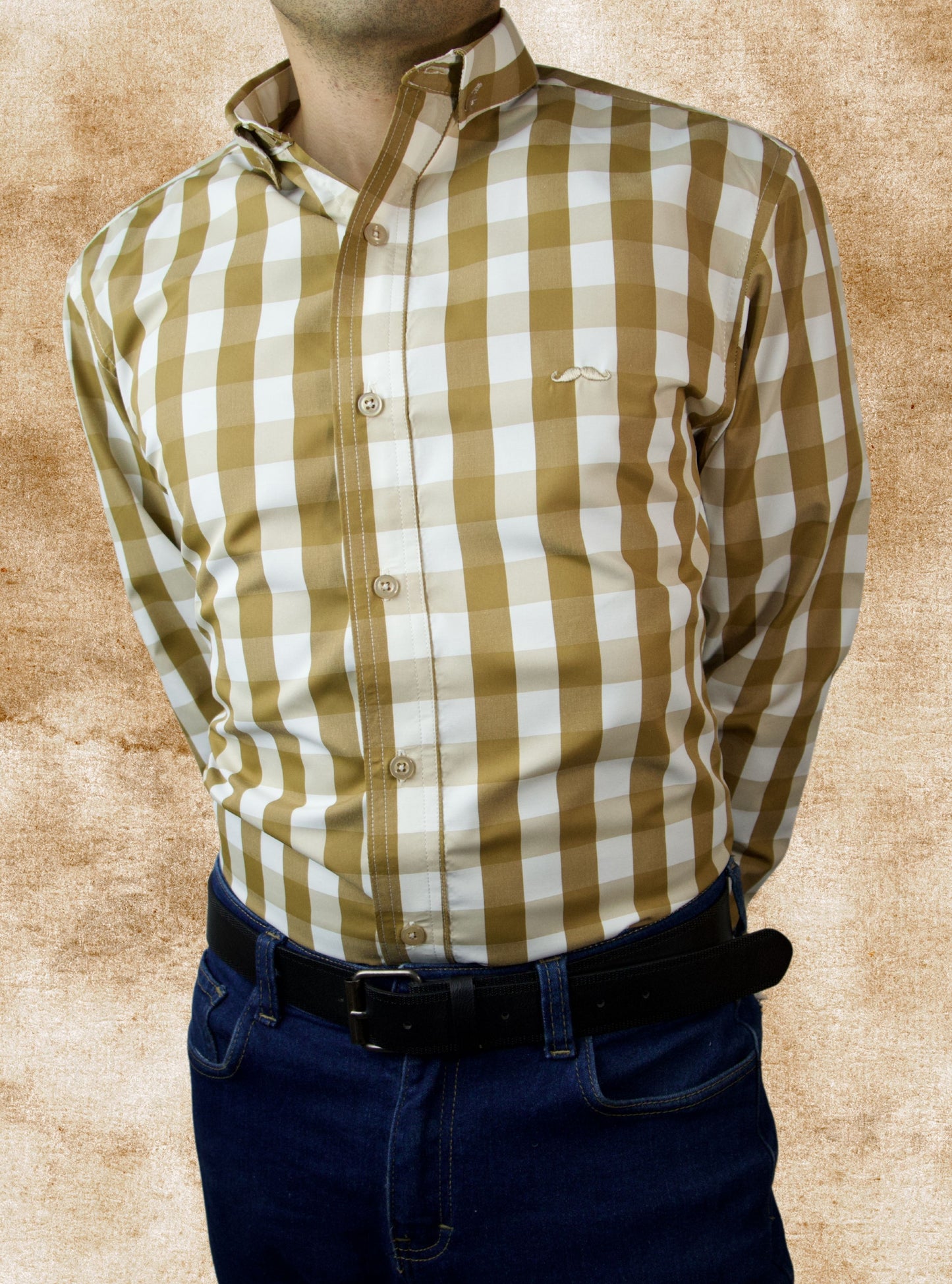 Camisa slim fit - Cuadro café