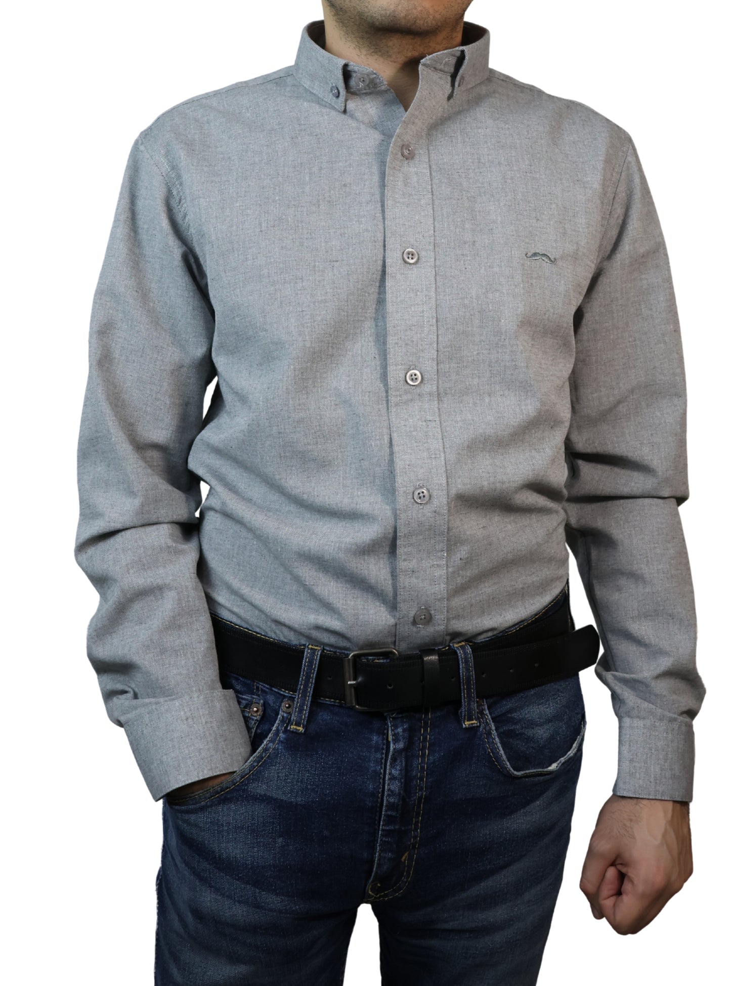 Camisa slim fit - Gris liso
