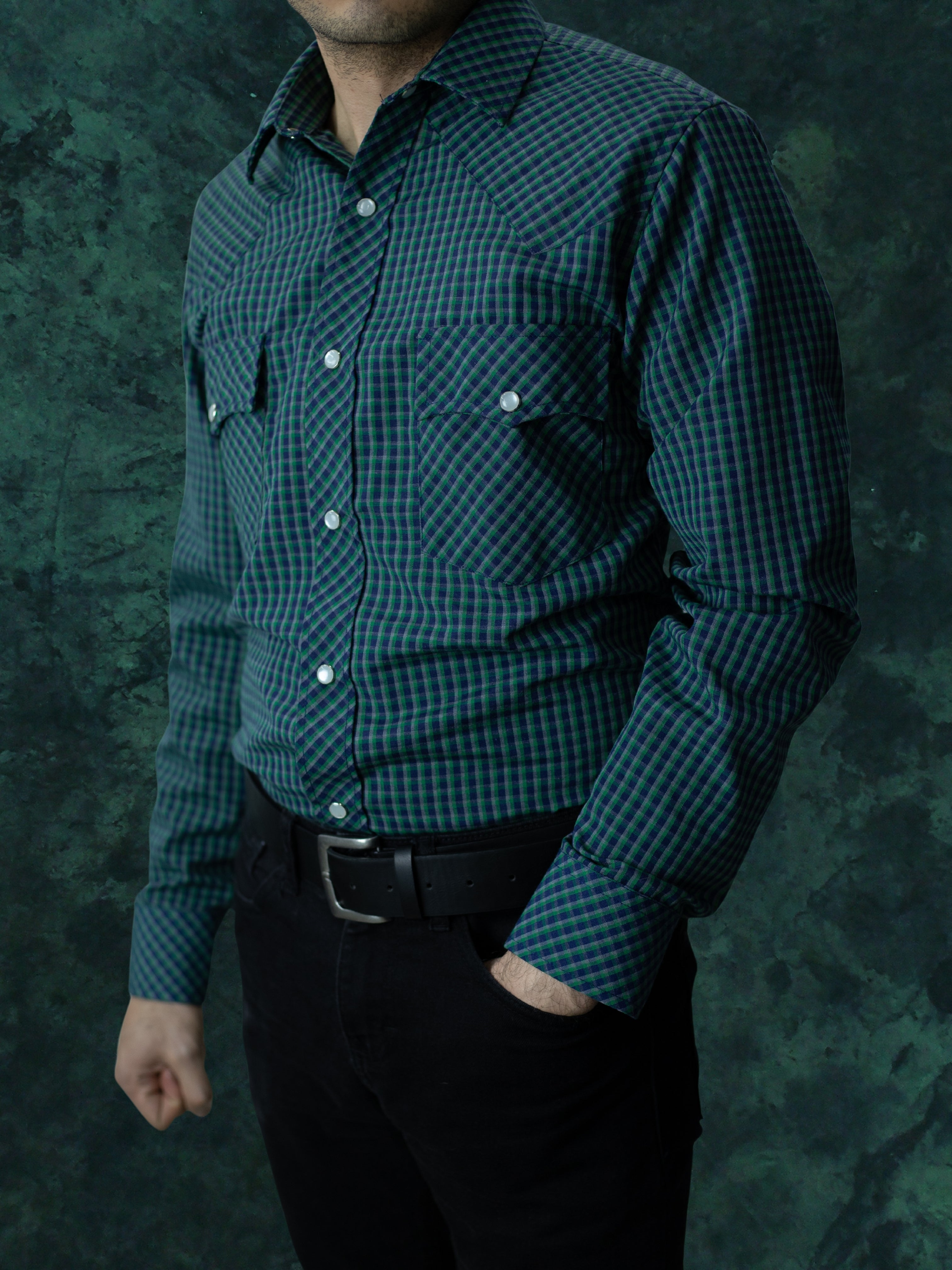 Camisa vaquera slim fit Cuadro verde