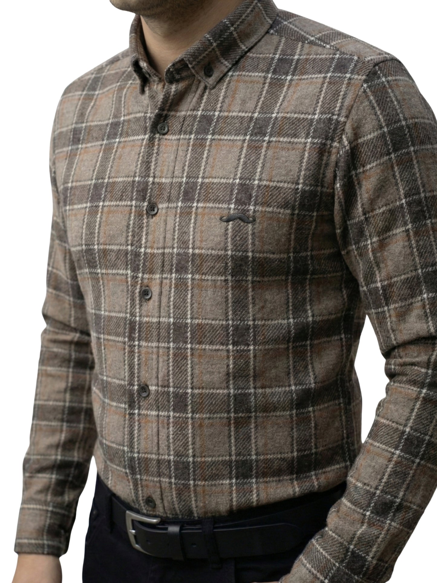 Camisa de lana slim fit - Cuadro café