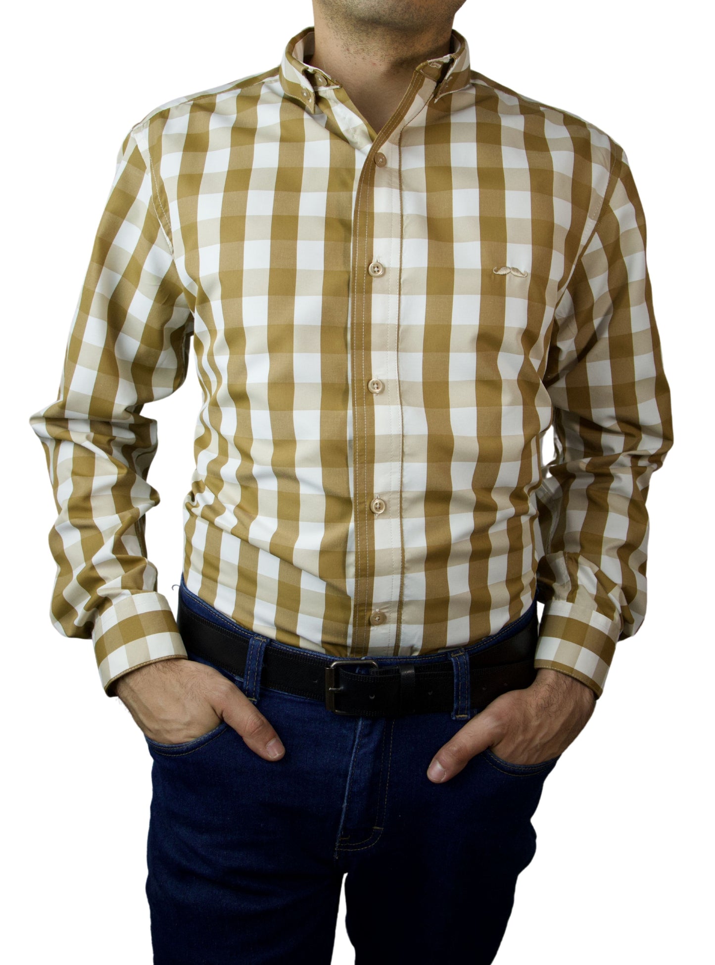 Camisa slim fit - Cuadro café