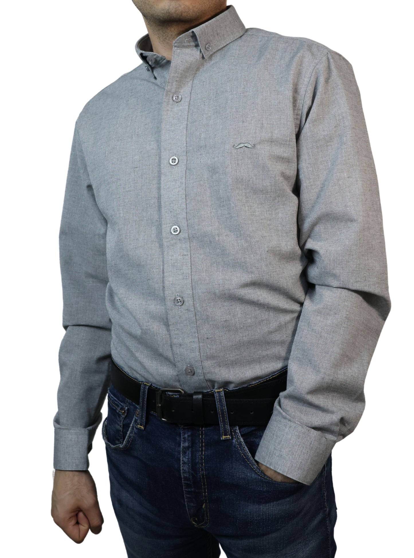 Camisa slim fit - Gris liso