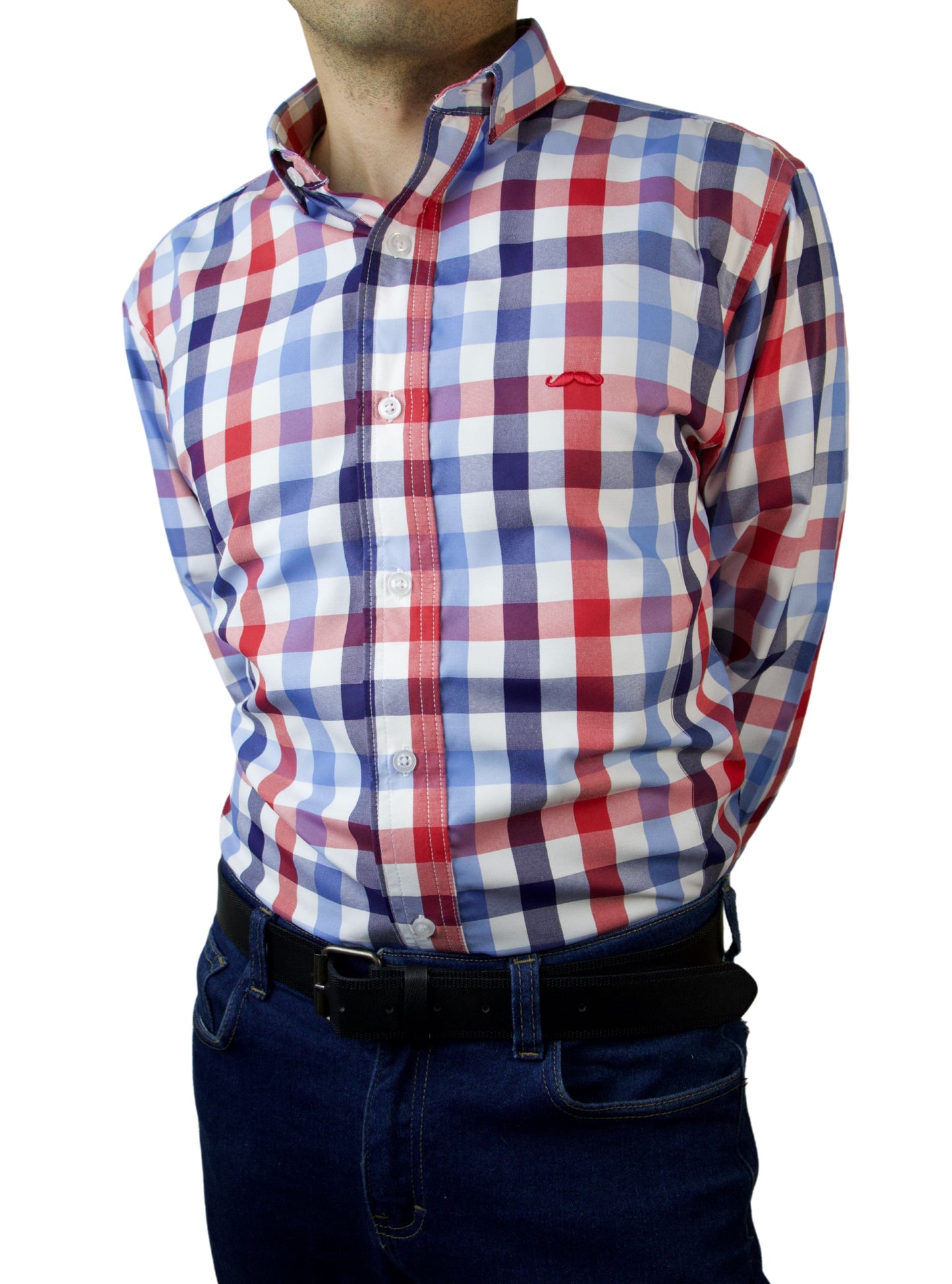 Camisa slim fit - Cuadro azul y rojo