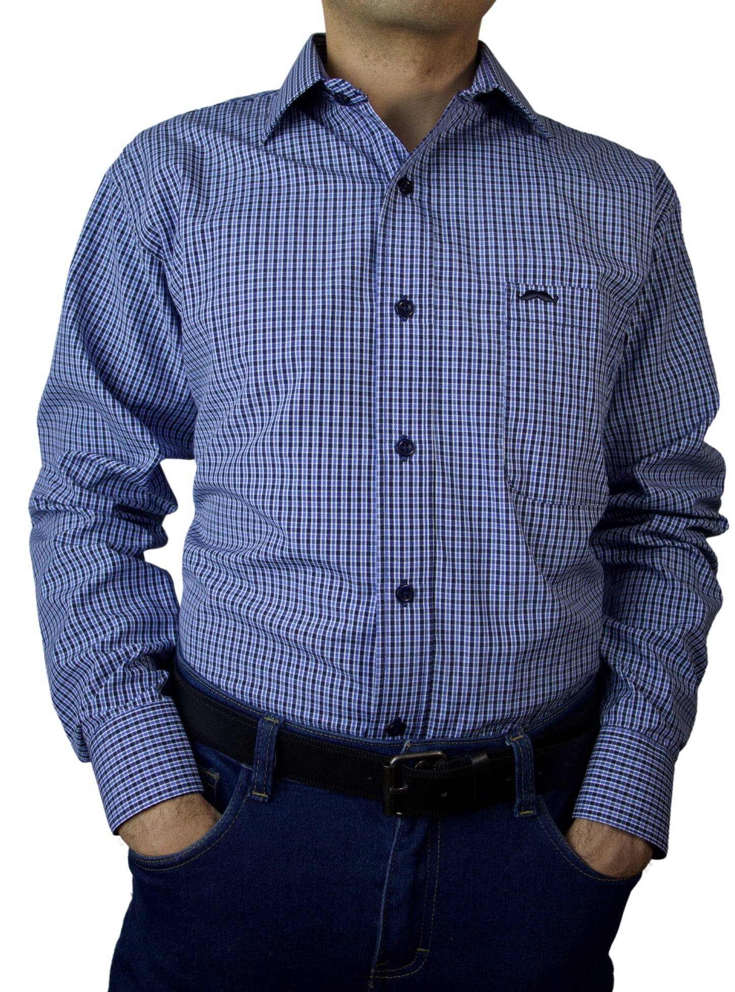 Camisa corte regular - Cuadro azul y negro