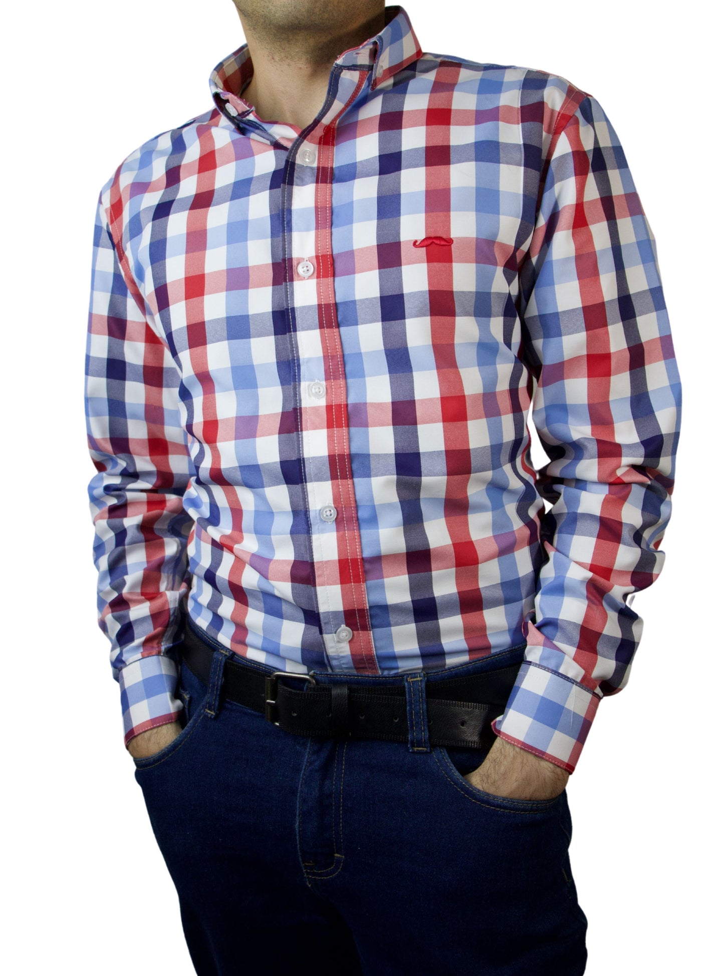 Camisa slim fit - Cuadro azul y rojo