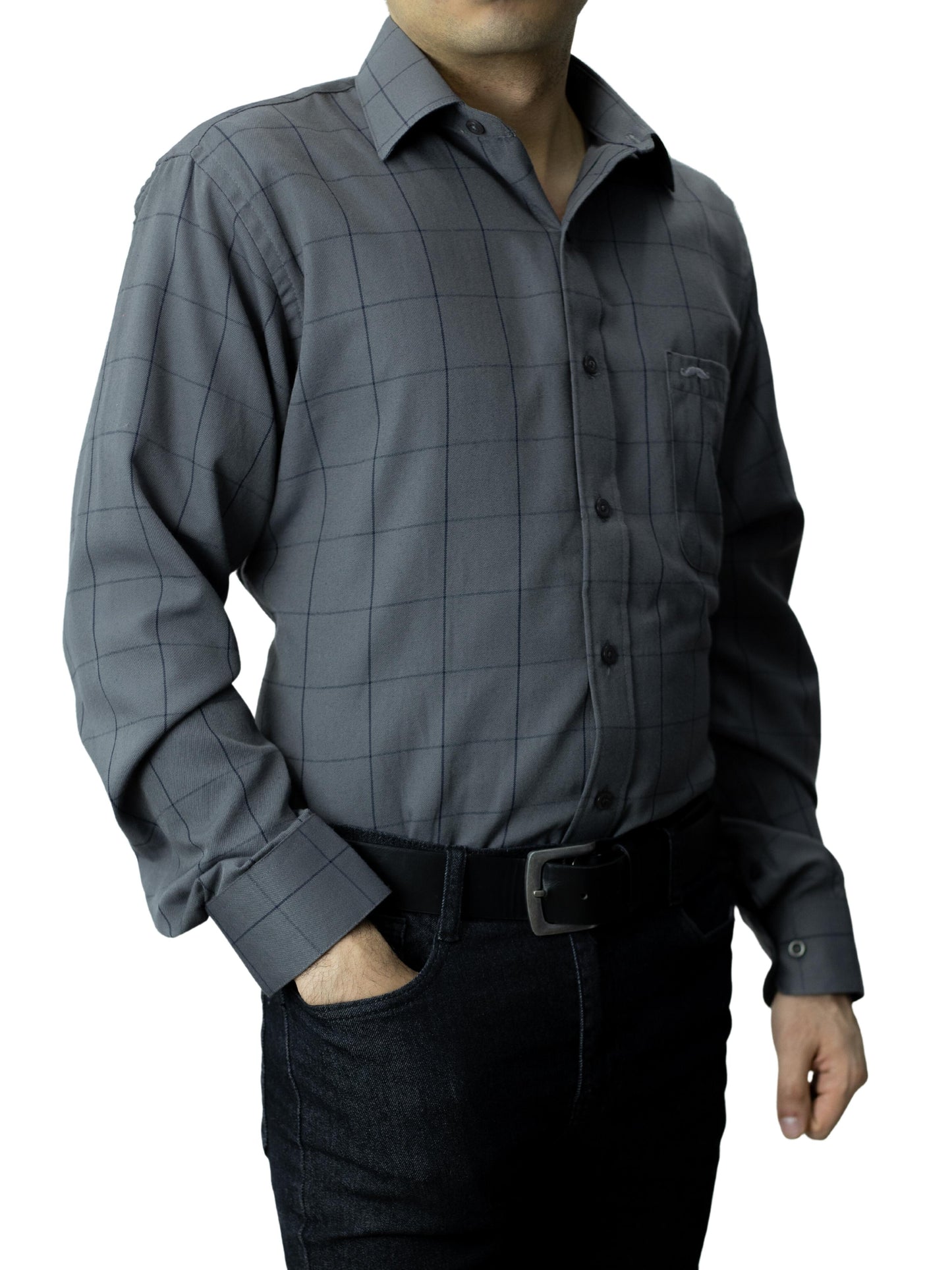 Camisa corte regular - Cuadro gris