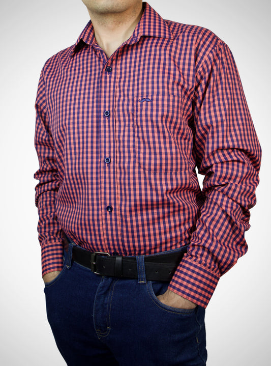 Camisa corte regular - Cuadro salmón