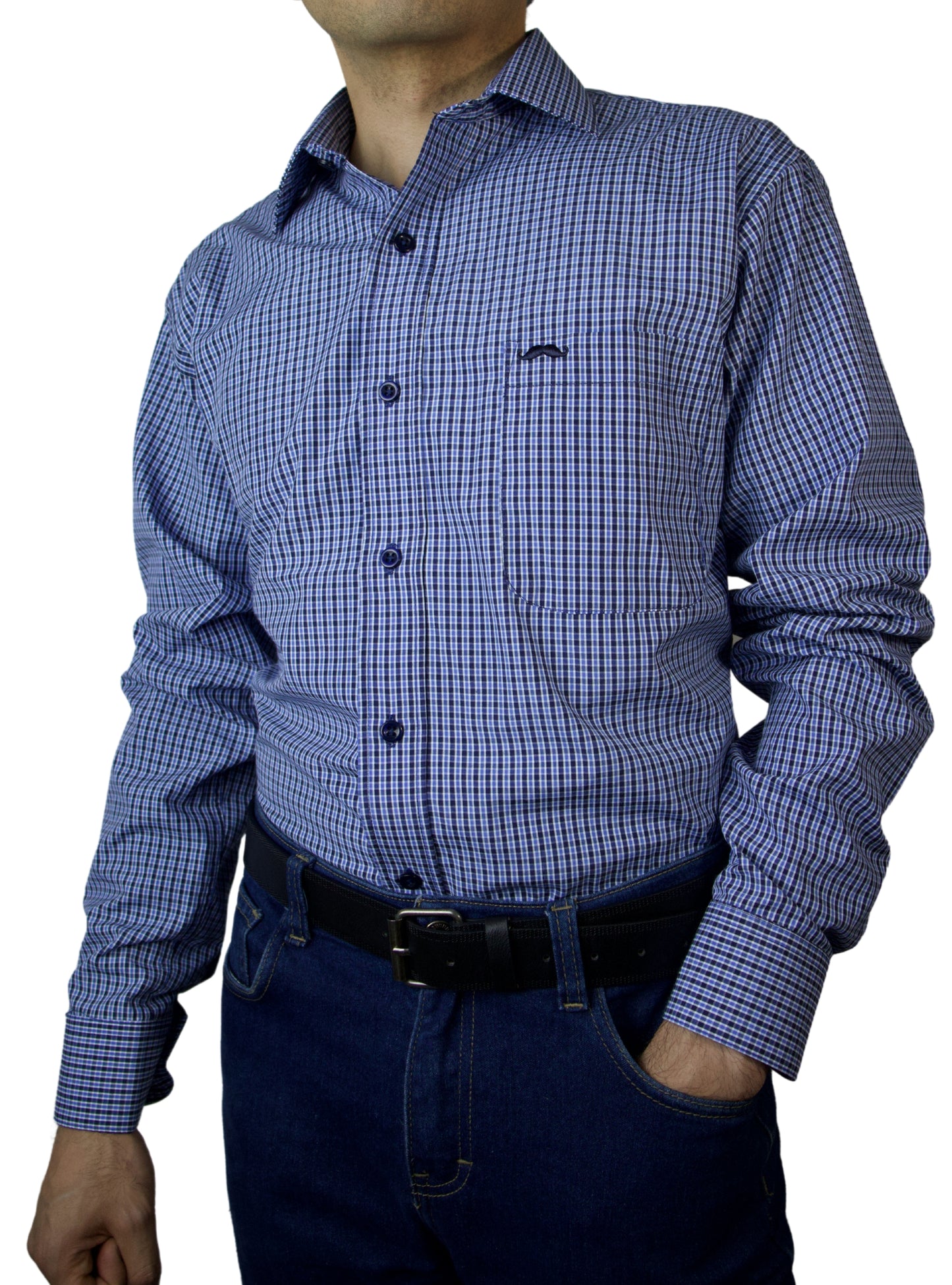 Camisa corte regular - Cuadro azul y negro